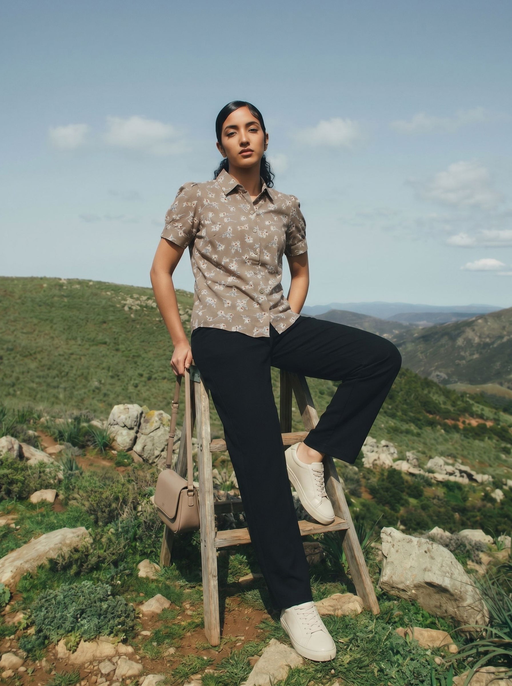 Women's Poly Rayon Brown Regular Shirt