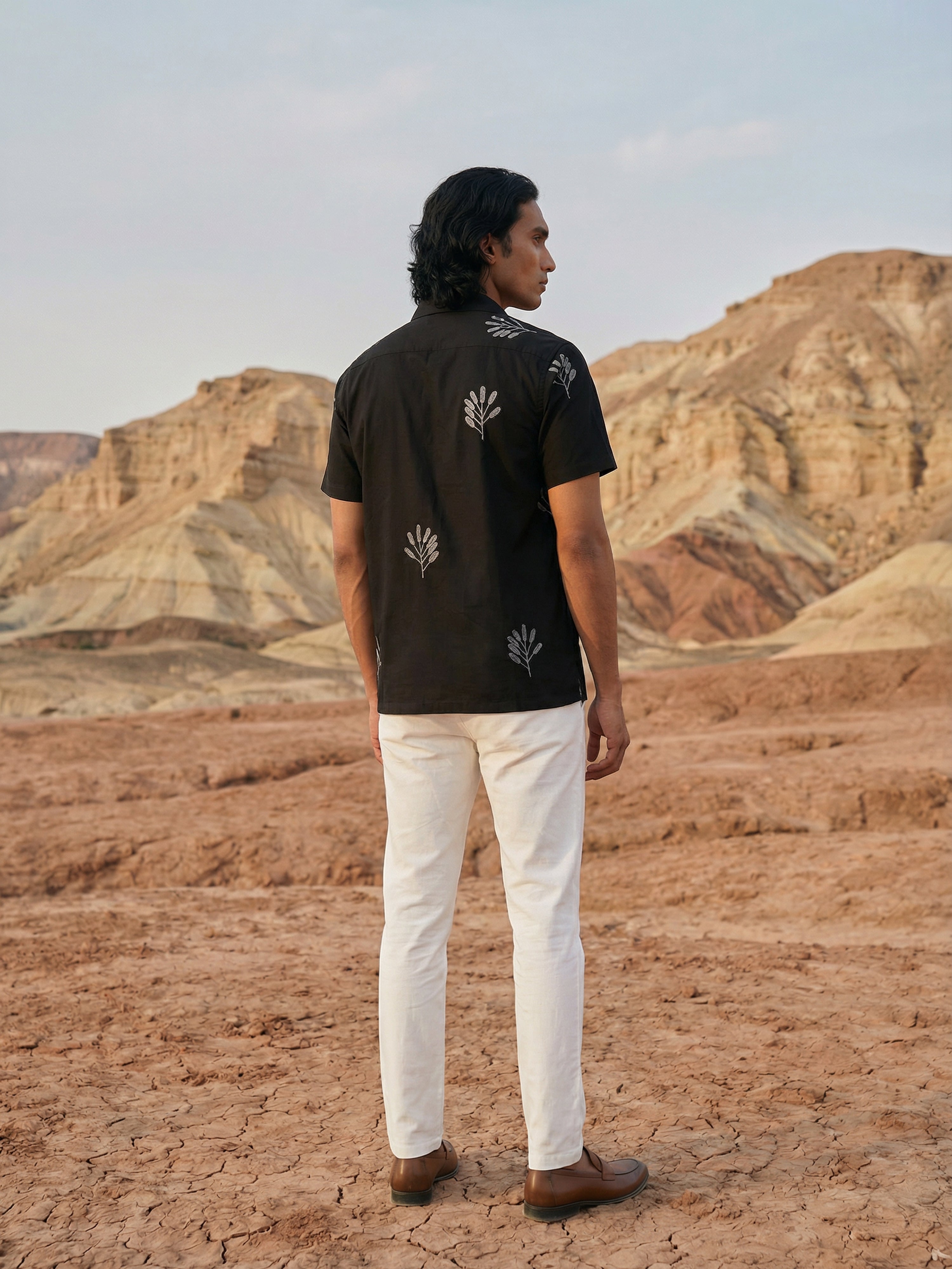 The Fazyo Cuban Collar Fit Mens Shirt | Black Imported Emboridery Fabric