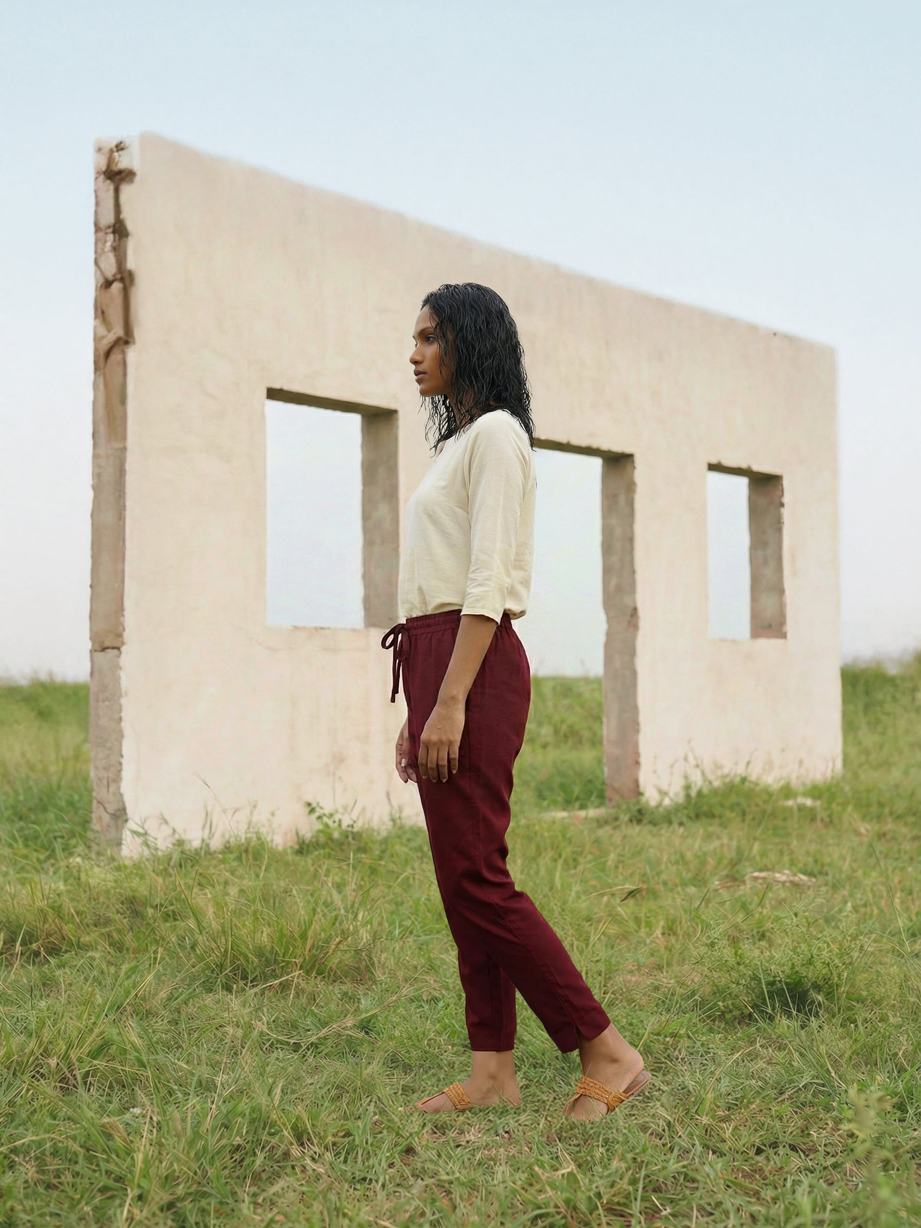 Maroon Rayon Modal Pencil Fit Women’s Bottom