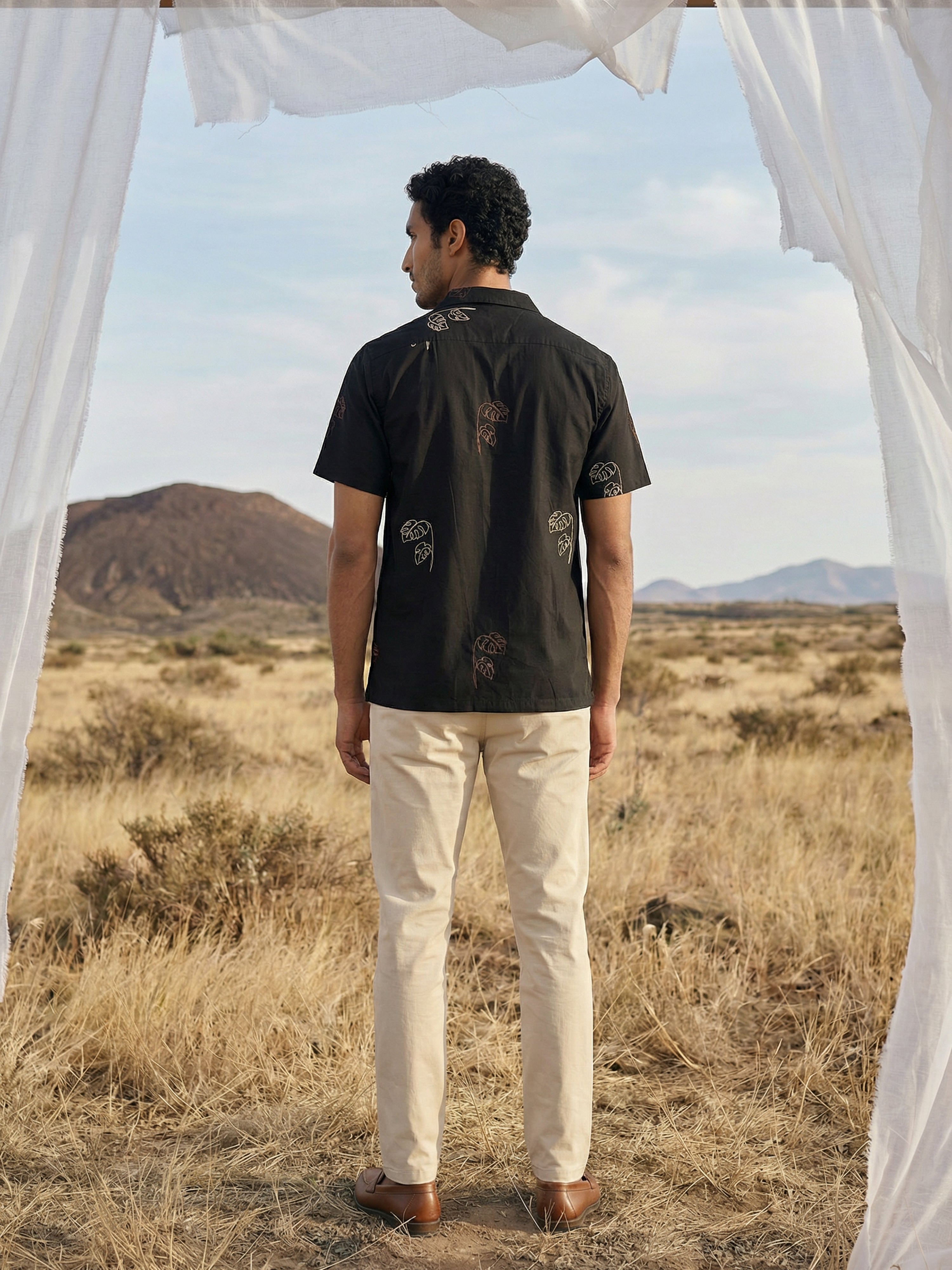 Black Fazyo Cuban Collar Fit Men's Shirt