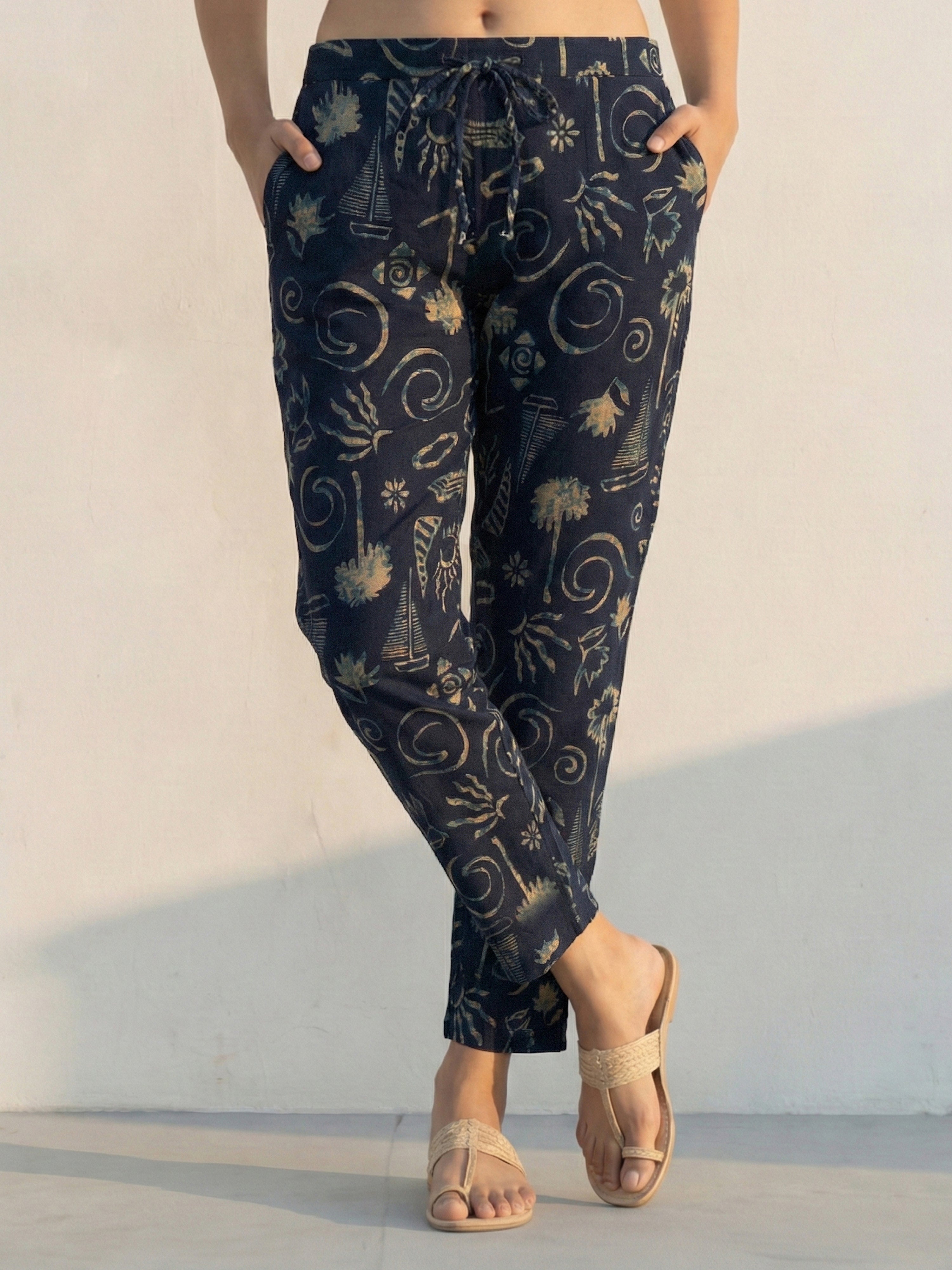 Indigo Floral A-Line Kurti Set