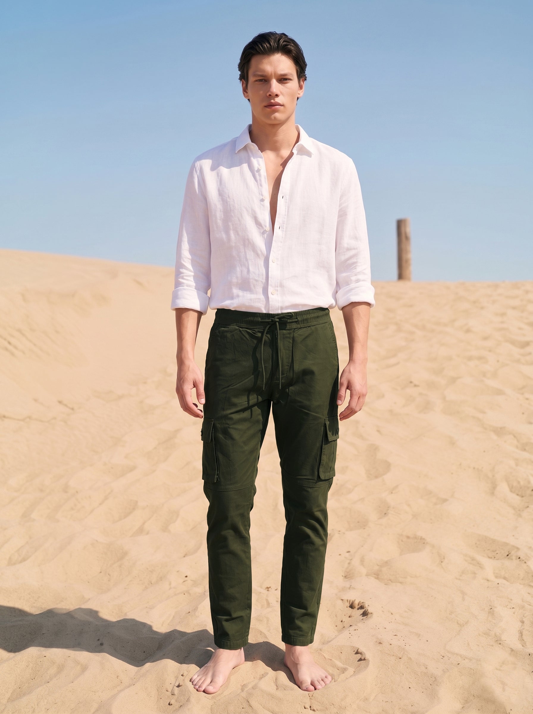 Men's Mehandi Color Cotton Cargos