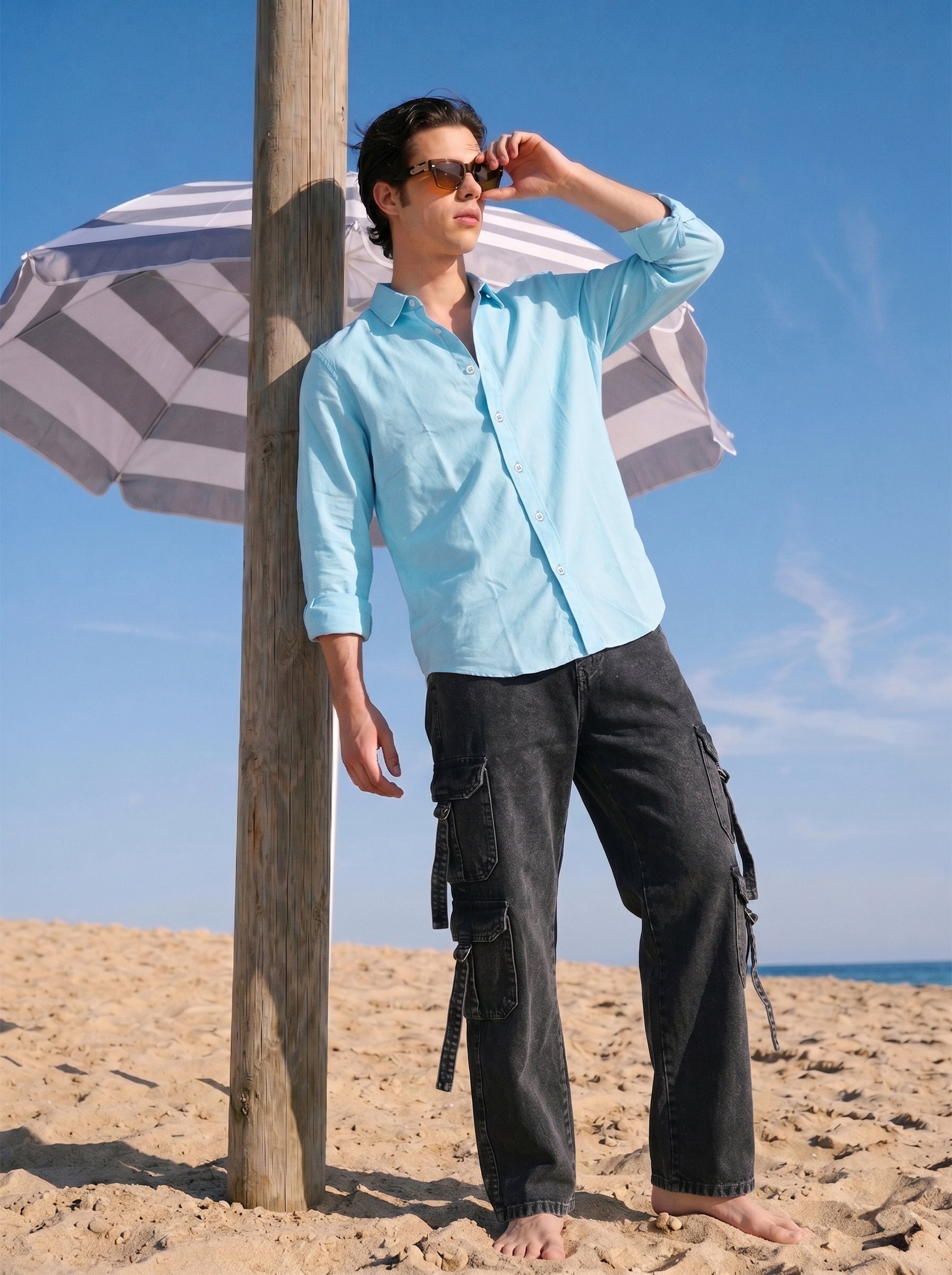 Men's Cotton Sky Blue Relaxed Full Sleeve Shirt