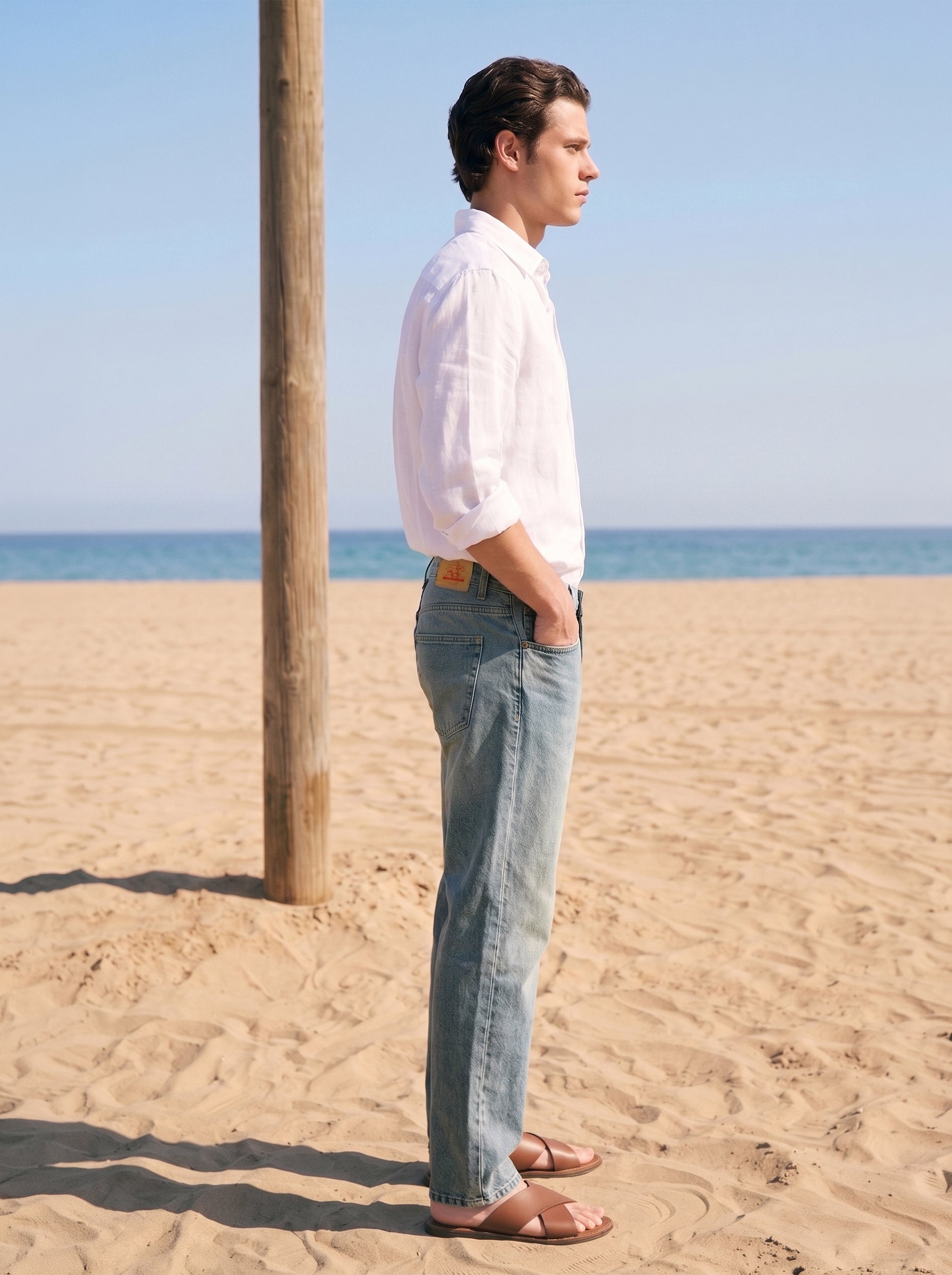 Men's Mid Blue Straight Fit tinted Cotton Jeans