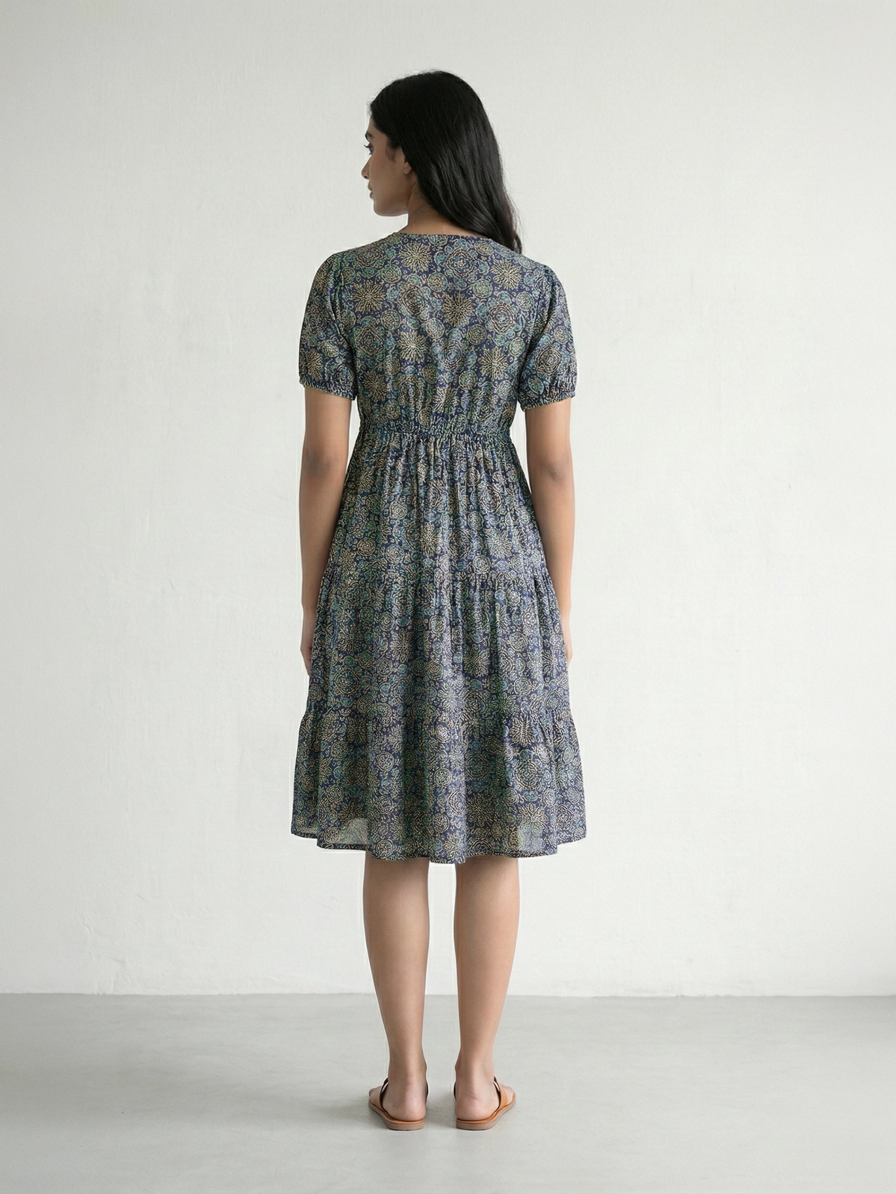 Teal Blue Rayon 3/4 Sleeve Dresses For Female