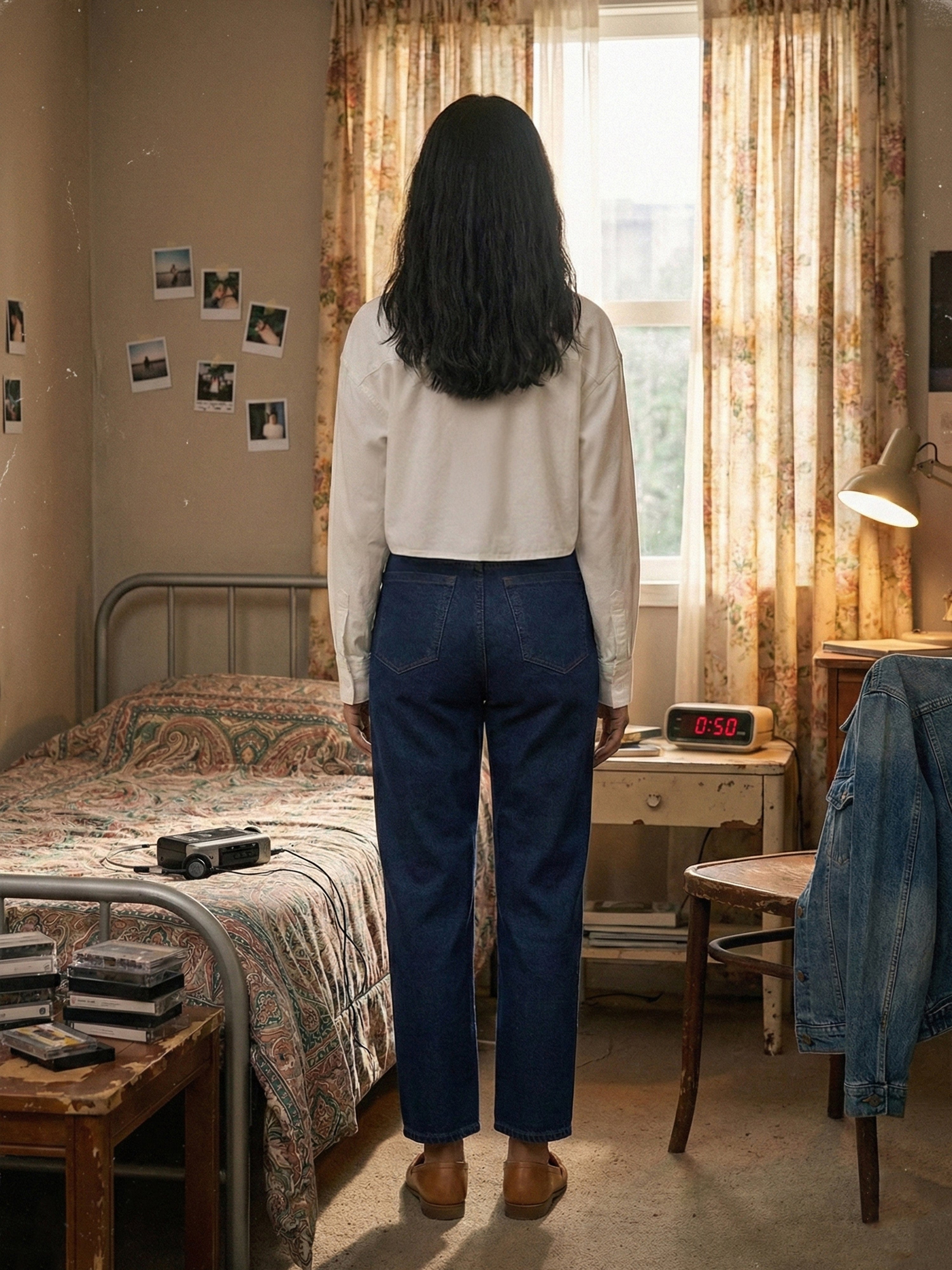 Women's White Cotton Twill Shirt with Collar Neck Neck