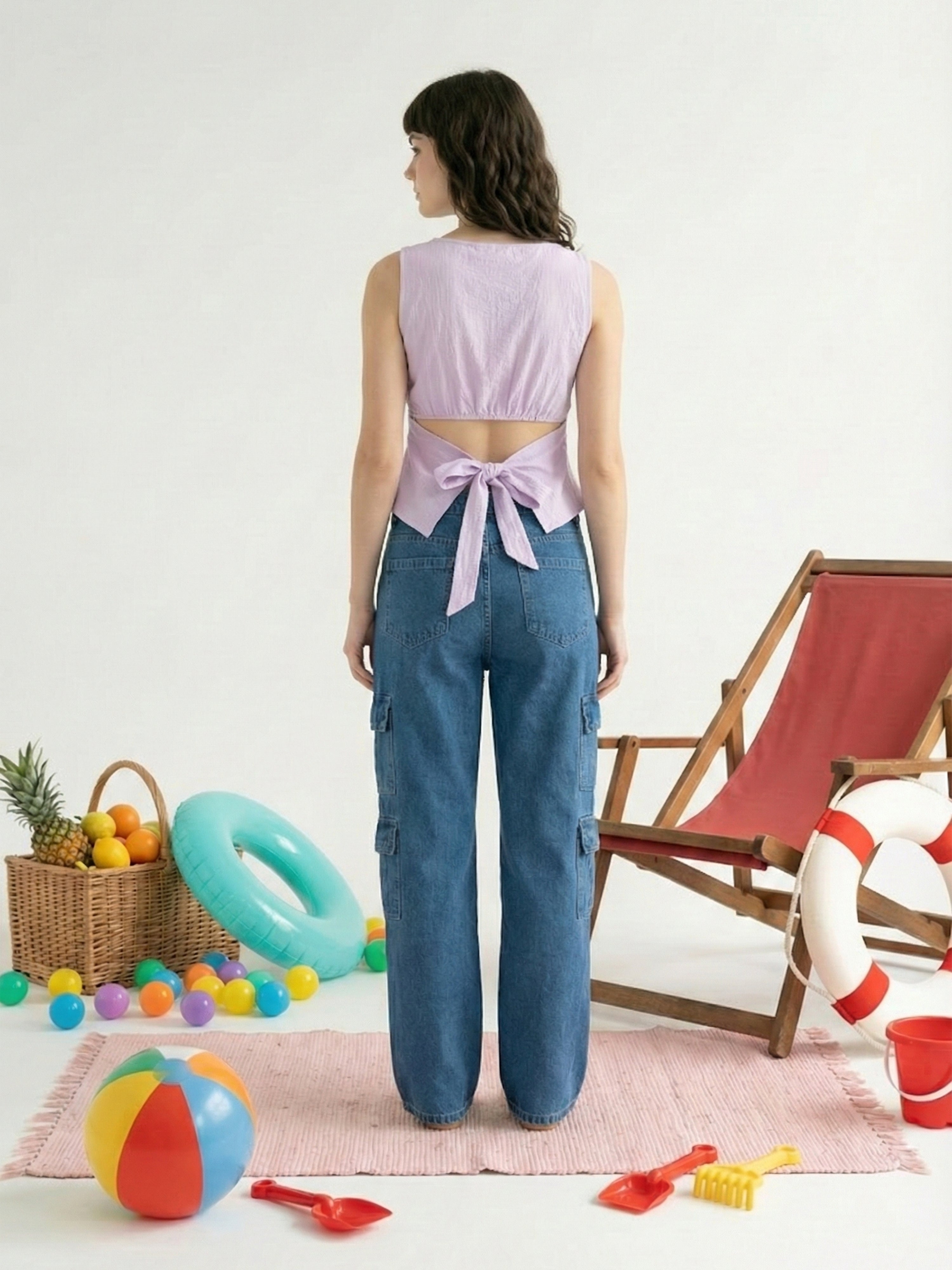 Women's Lavender Bubble Top with Boat Neck