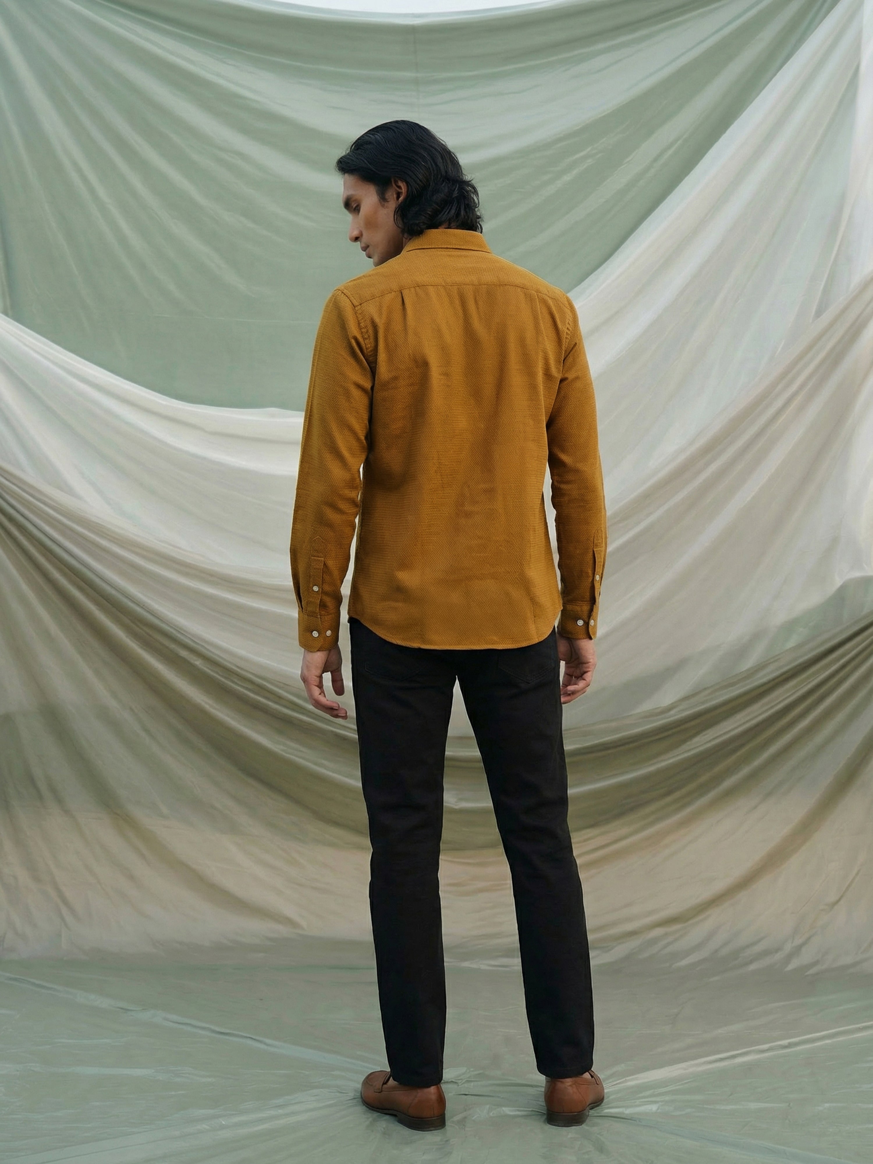 Mustard  Psp Checks Semi Cut Away Collar Full Sleeves Shirt For Male