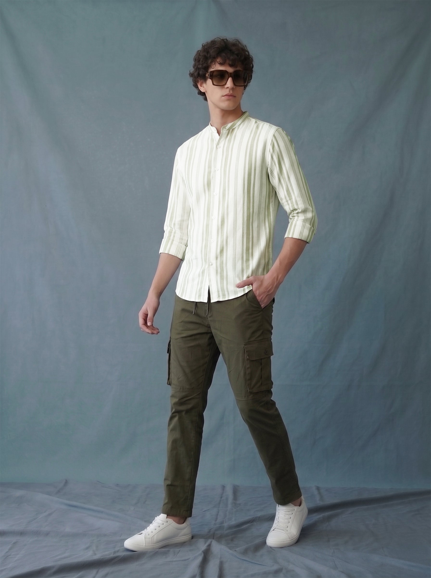 Men's Stripes Olive Regular Fit Shirt
