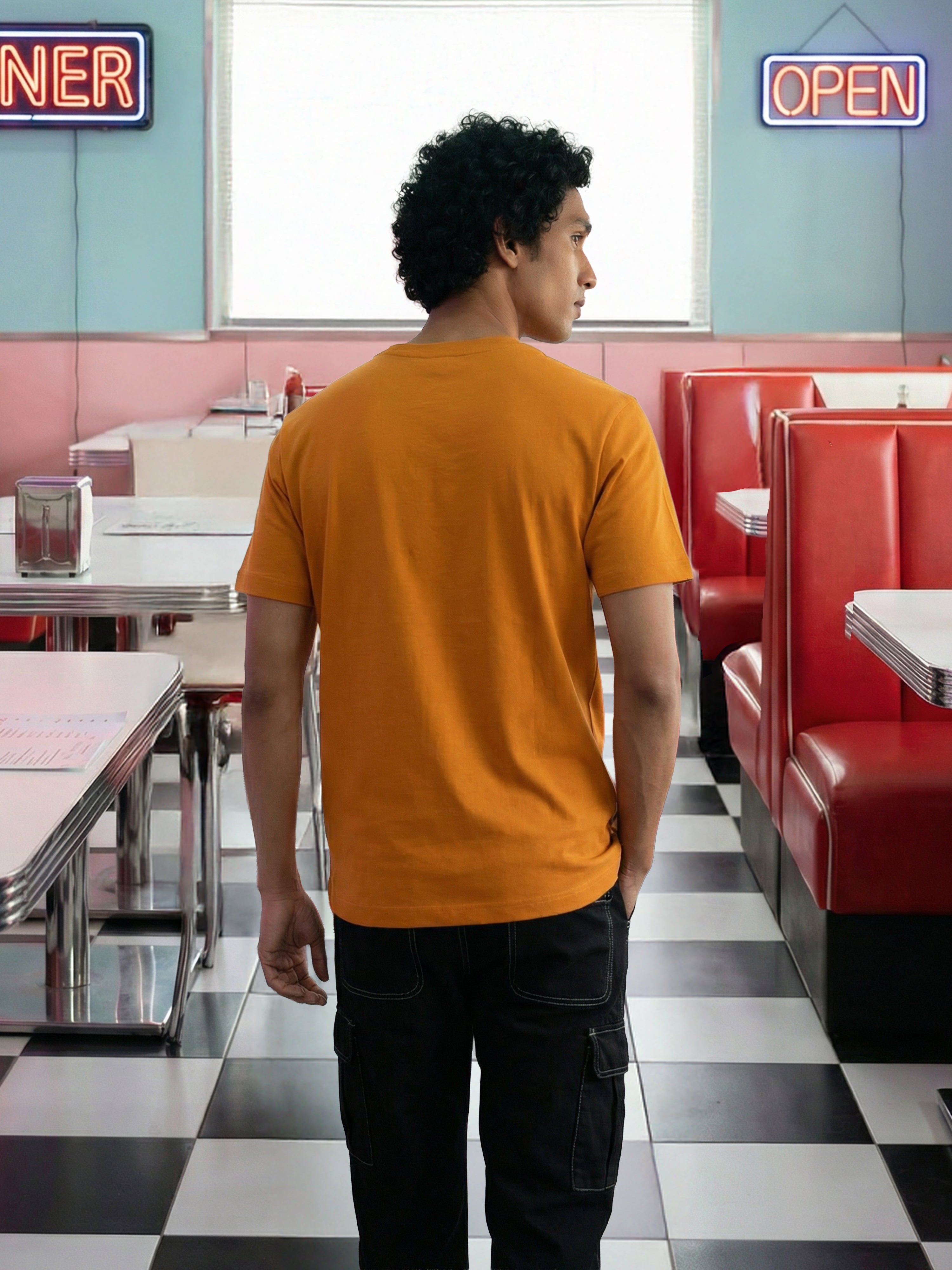 Mustarad Cotton Jersy  Round Neck Half Sleeve T Shirt For Male