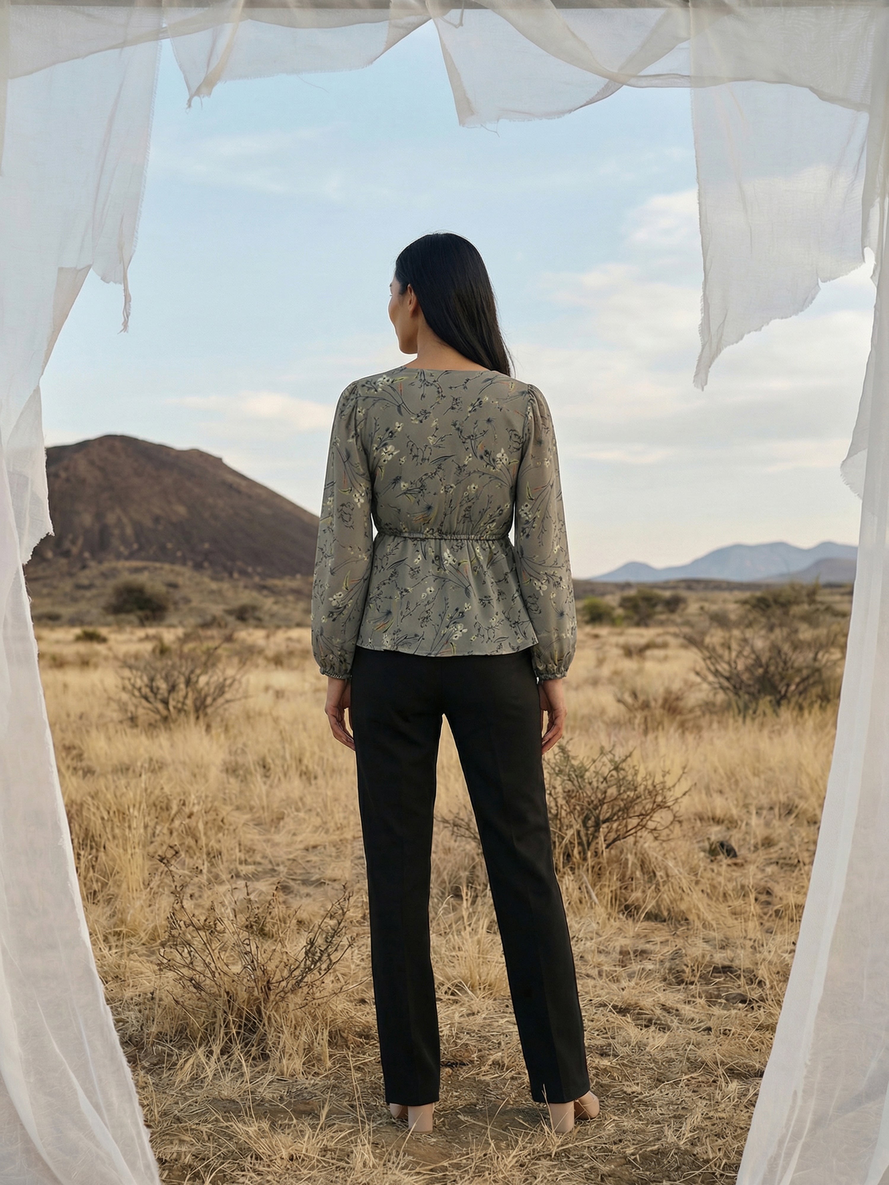 Grey Georgette Queen Anne Full Top For Female