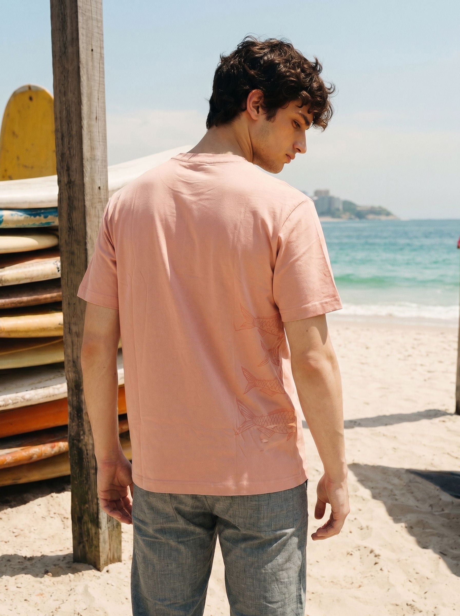 Men's Cotton Peach Relaxed Fit Puff Printed T Shirt