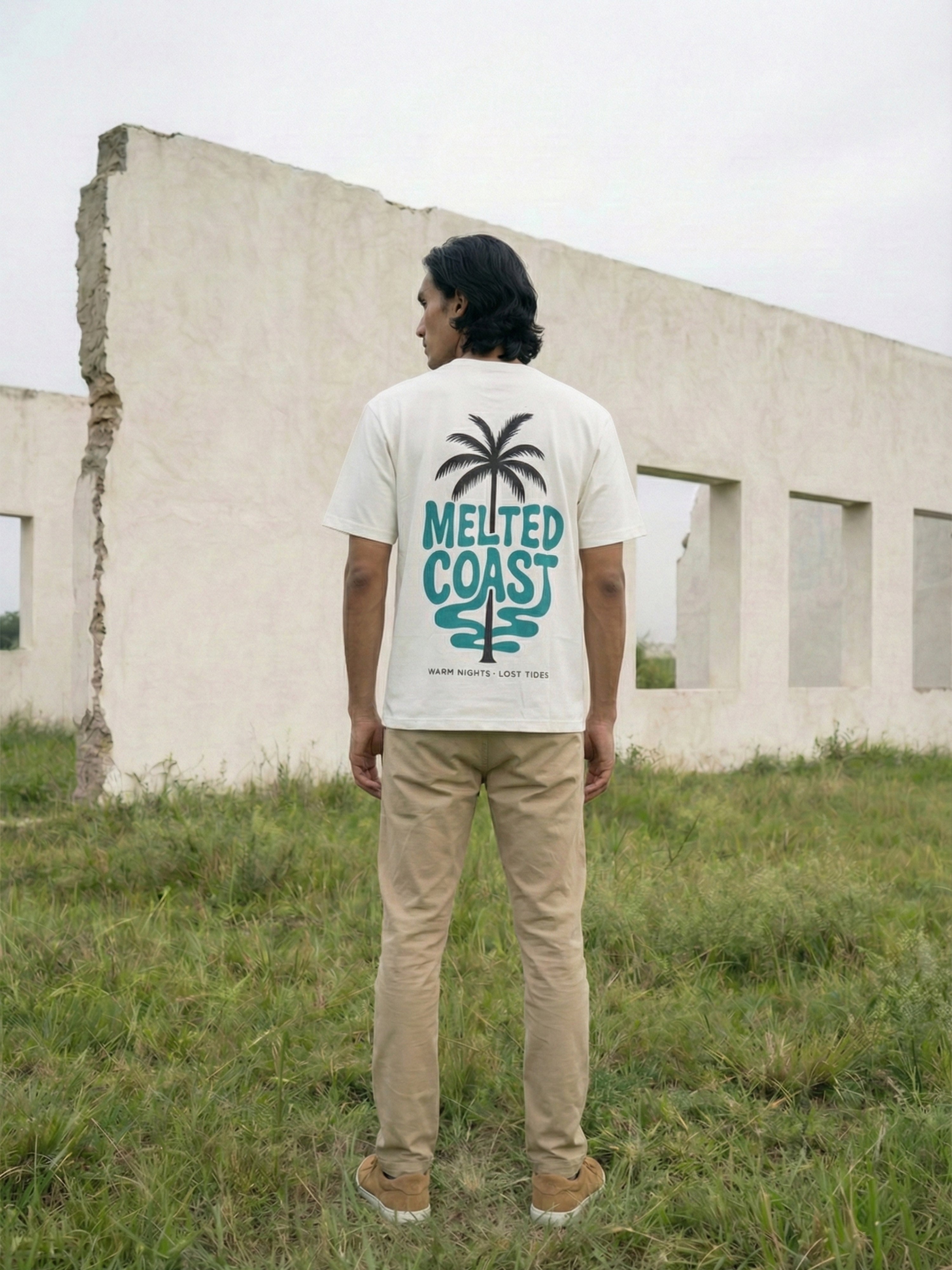 Oversized 220 Gsm-100% Cotton Single Jersey Mens T Shirt — Off White Wash