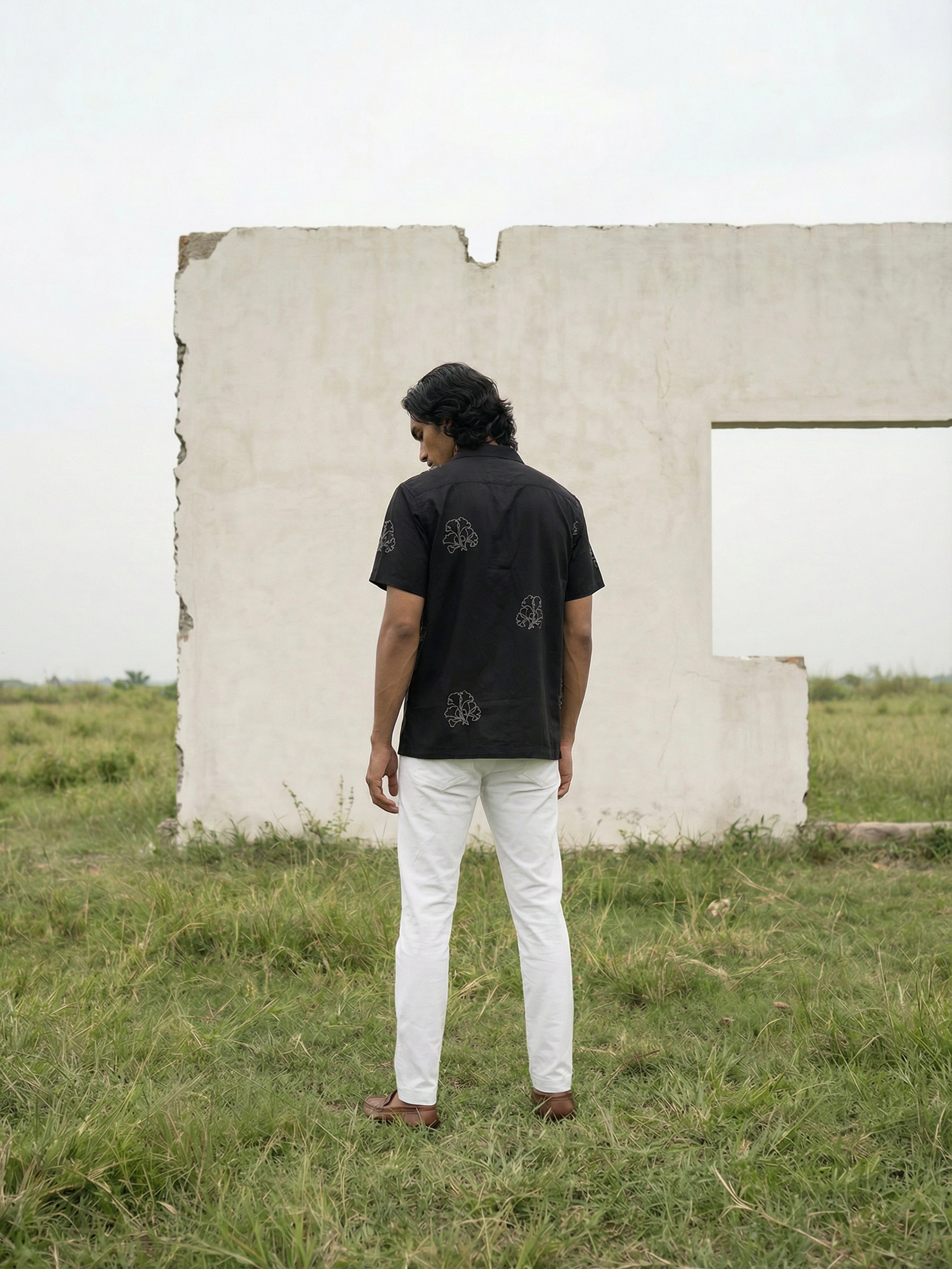 Black Fazyo Cuban Collar Fit Mens Shirt In Imported Emboridery Fabric