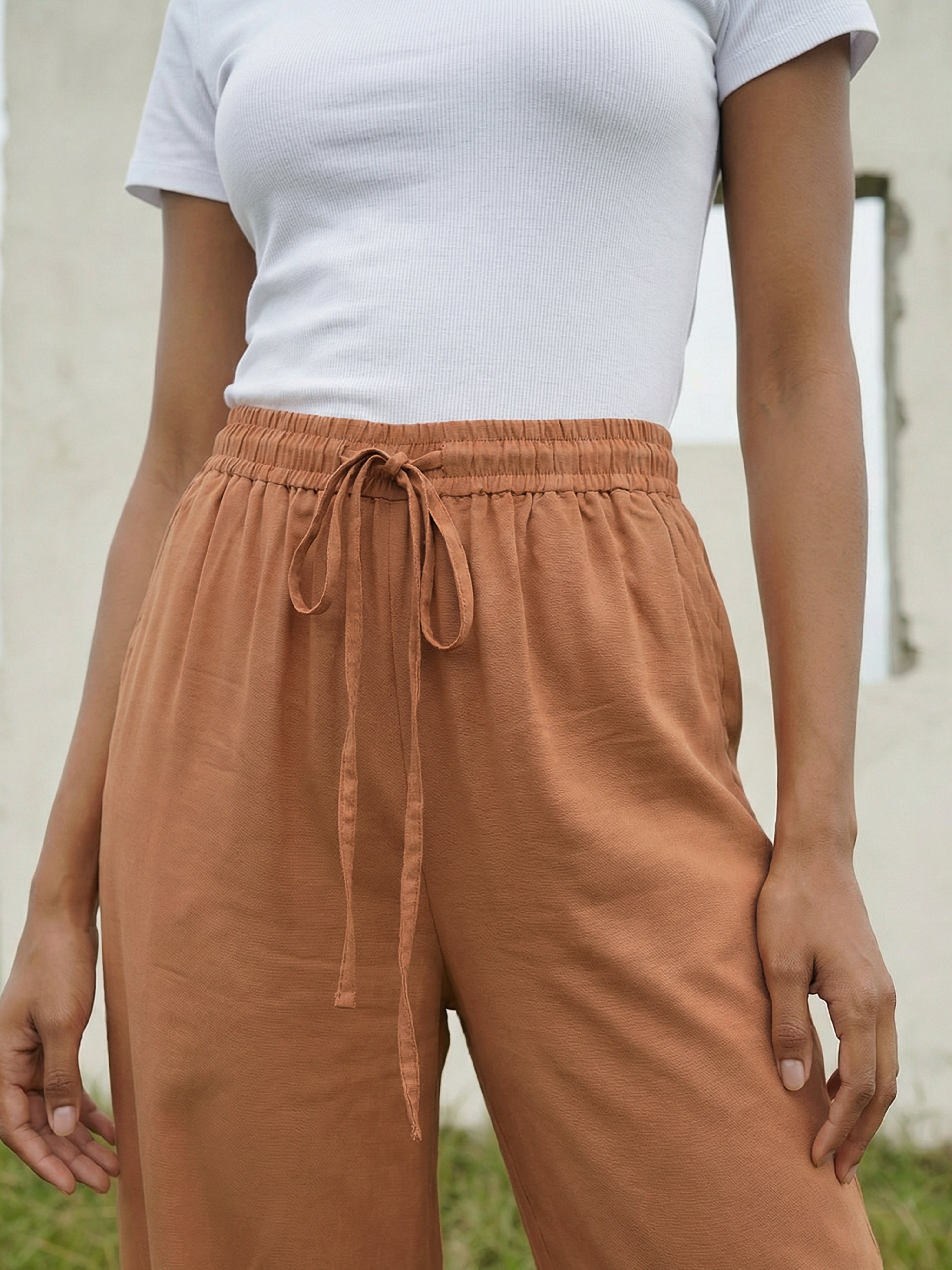 Brown Viscose Rayon  Trouser For Womens