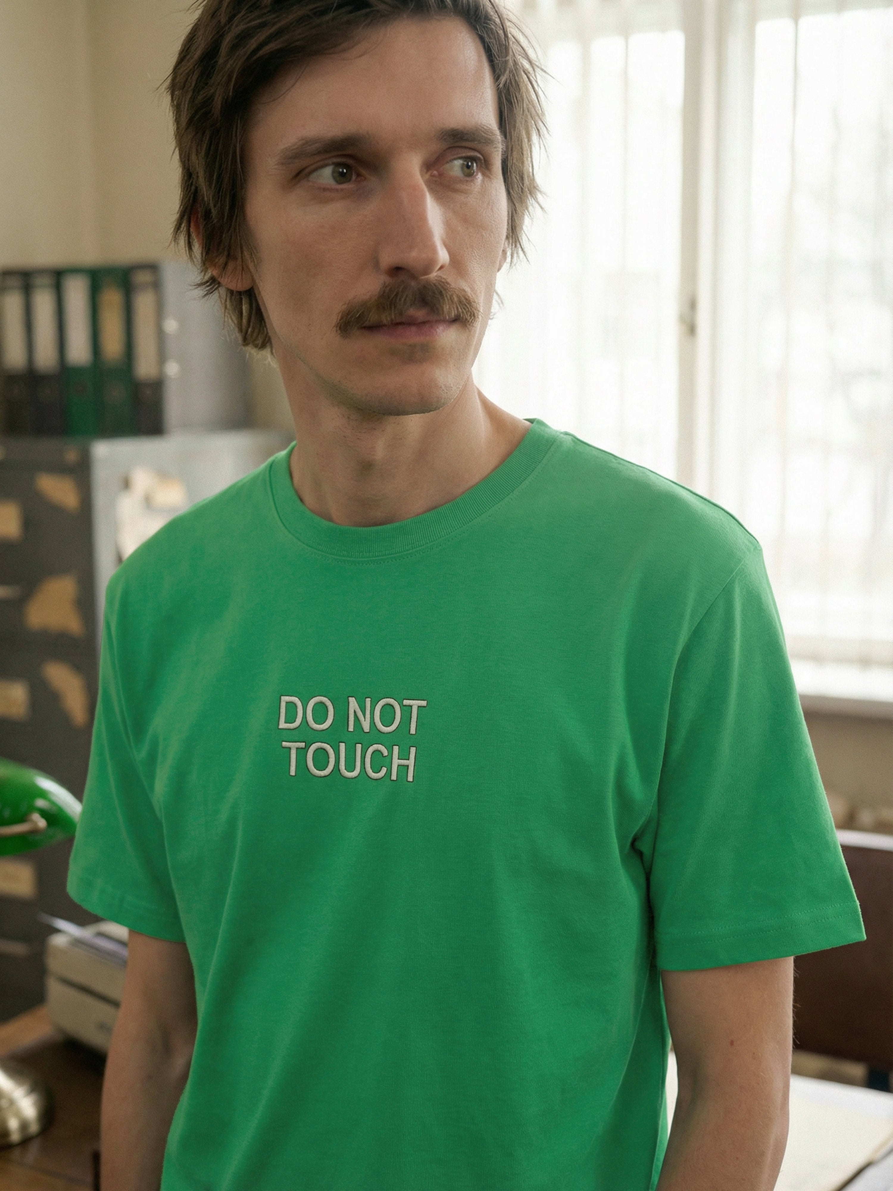 Bottle Green French Terry Round Neck Half T Shirt For Male