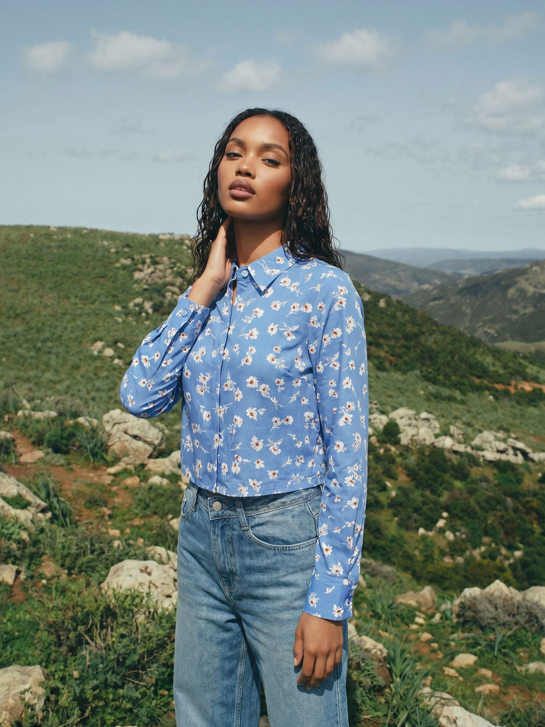 Women's Poly Rayon Blue Relaxed Shirt