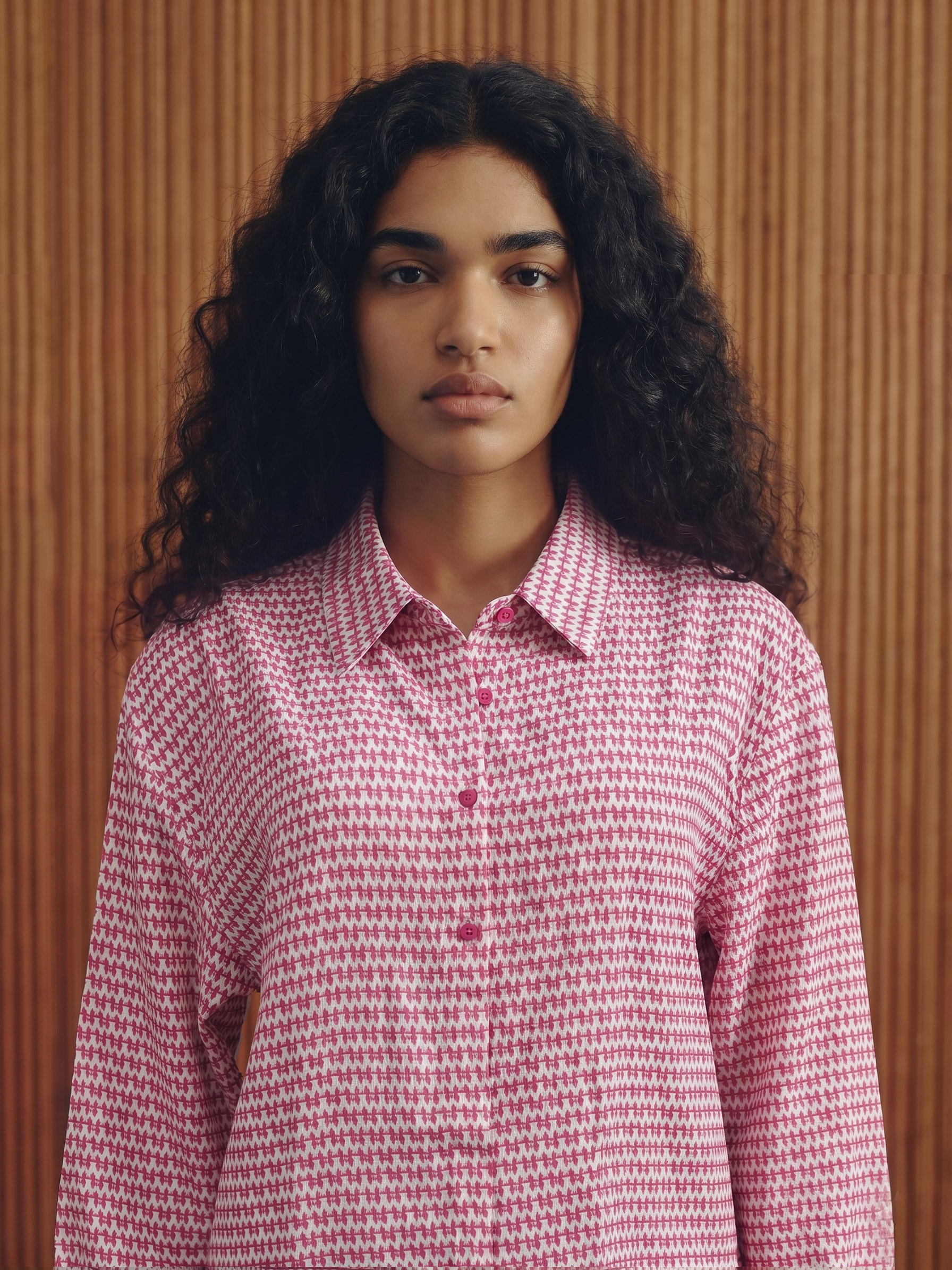 Women's Poly Rayon Pink Oversized Fit Shirt