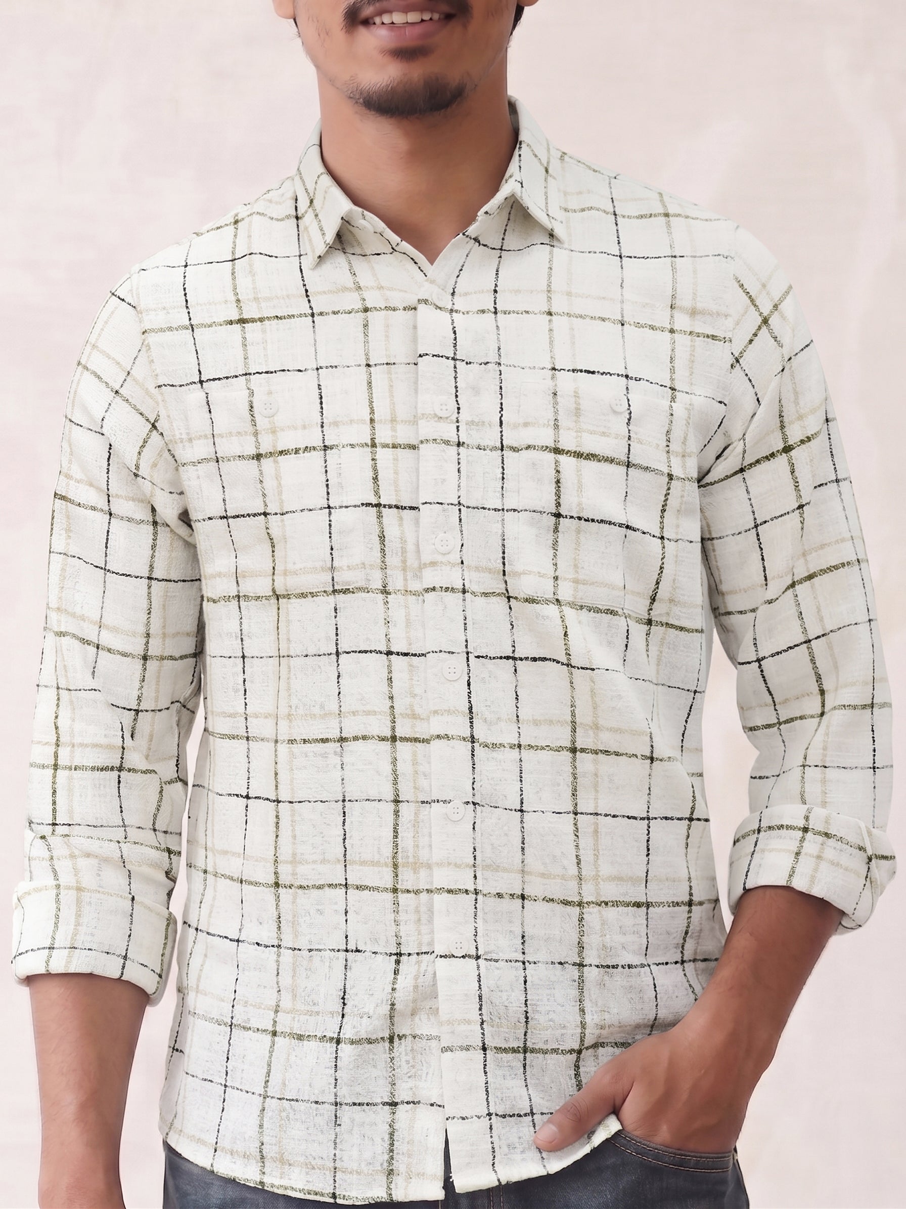 Men's Checks Green Regular Fit Shirt