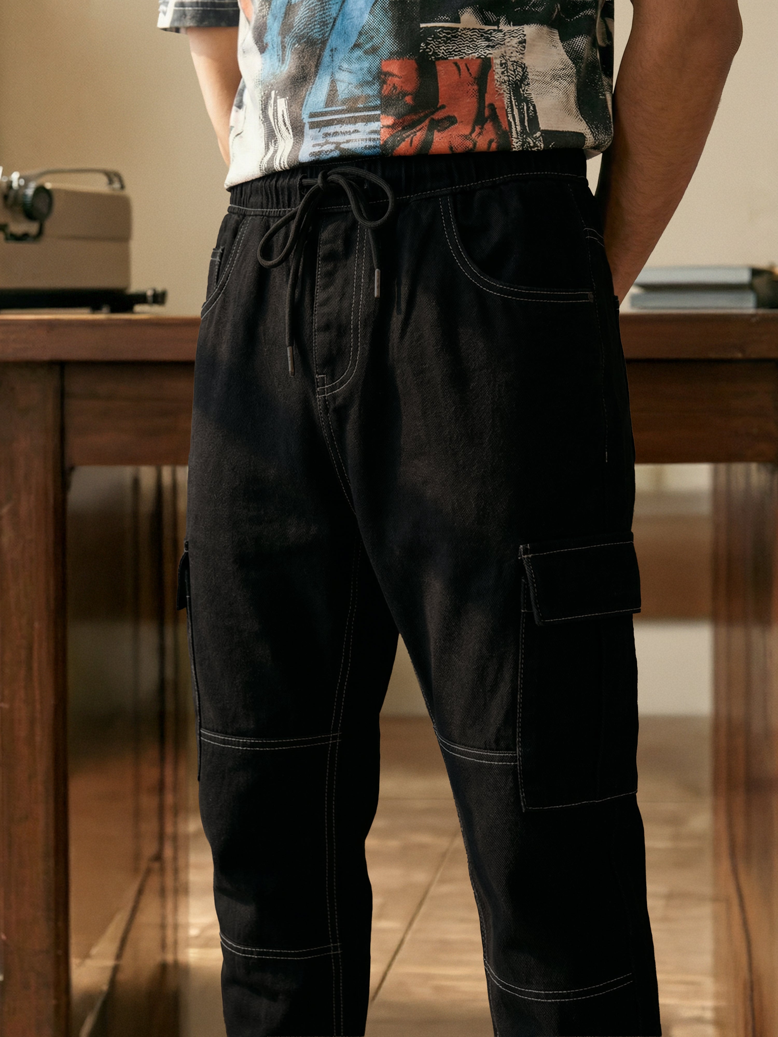 Black Denim  Mens Jogger For Male