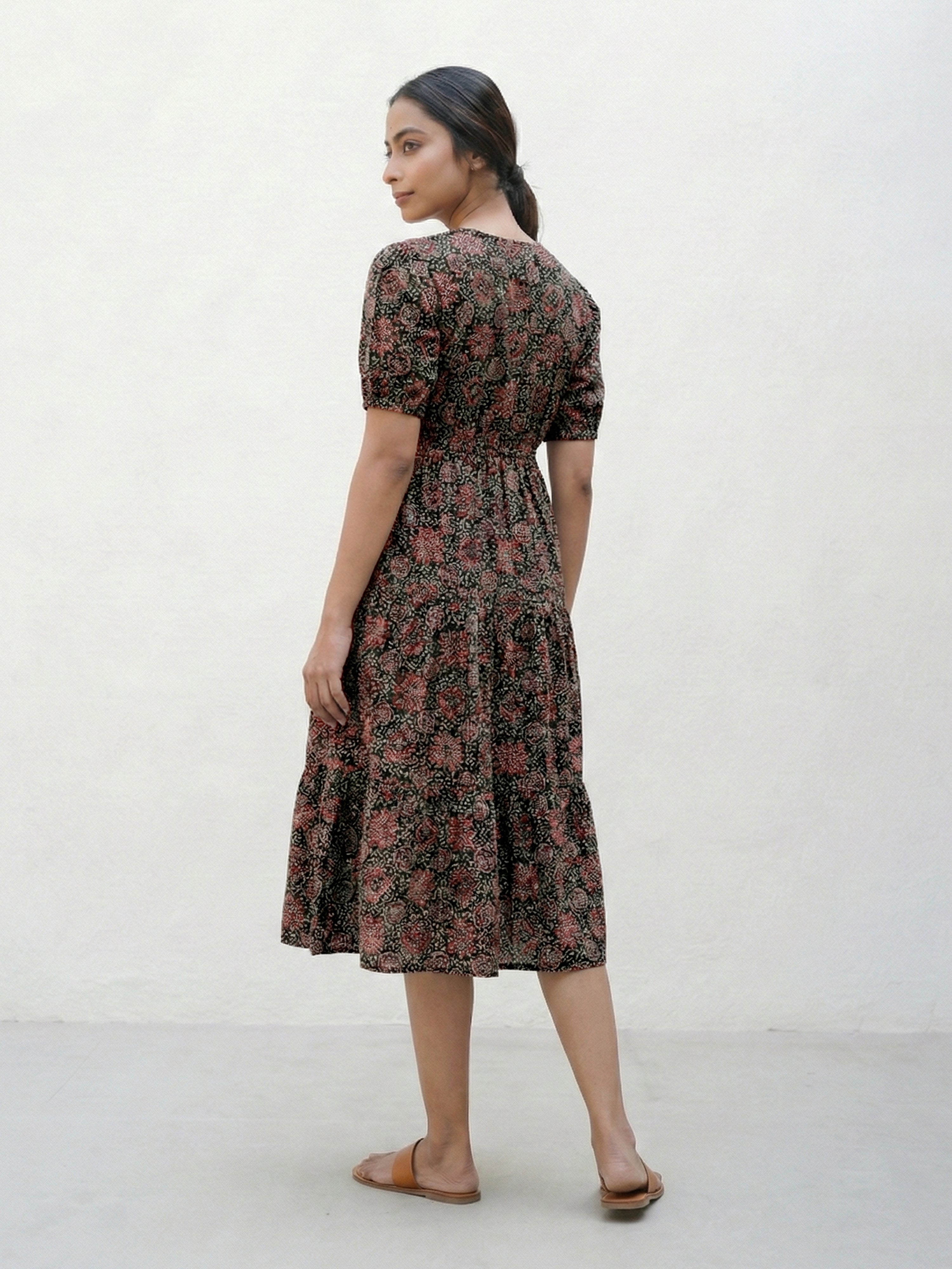 Black Rayon Angrkaha 3/4 Sleeve Dresses For Female