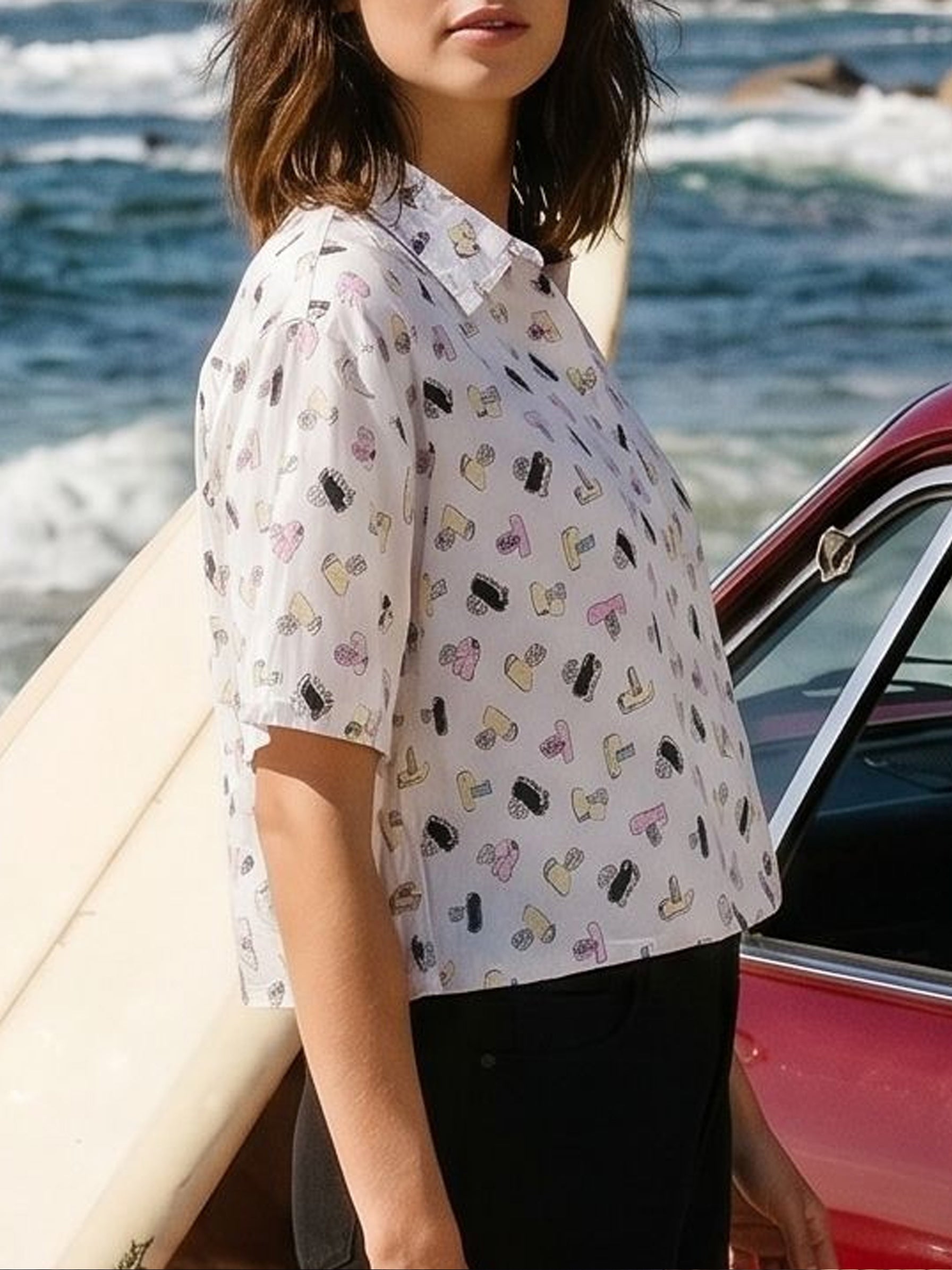 Women's Poly Rayon White Oversized Crop Fit Shirt