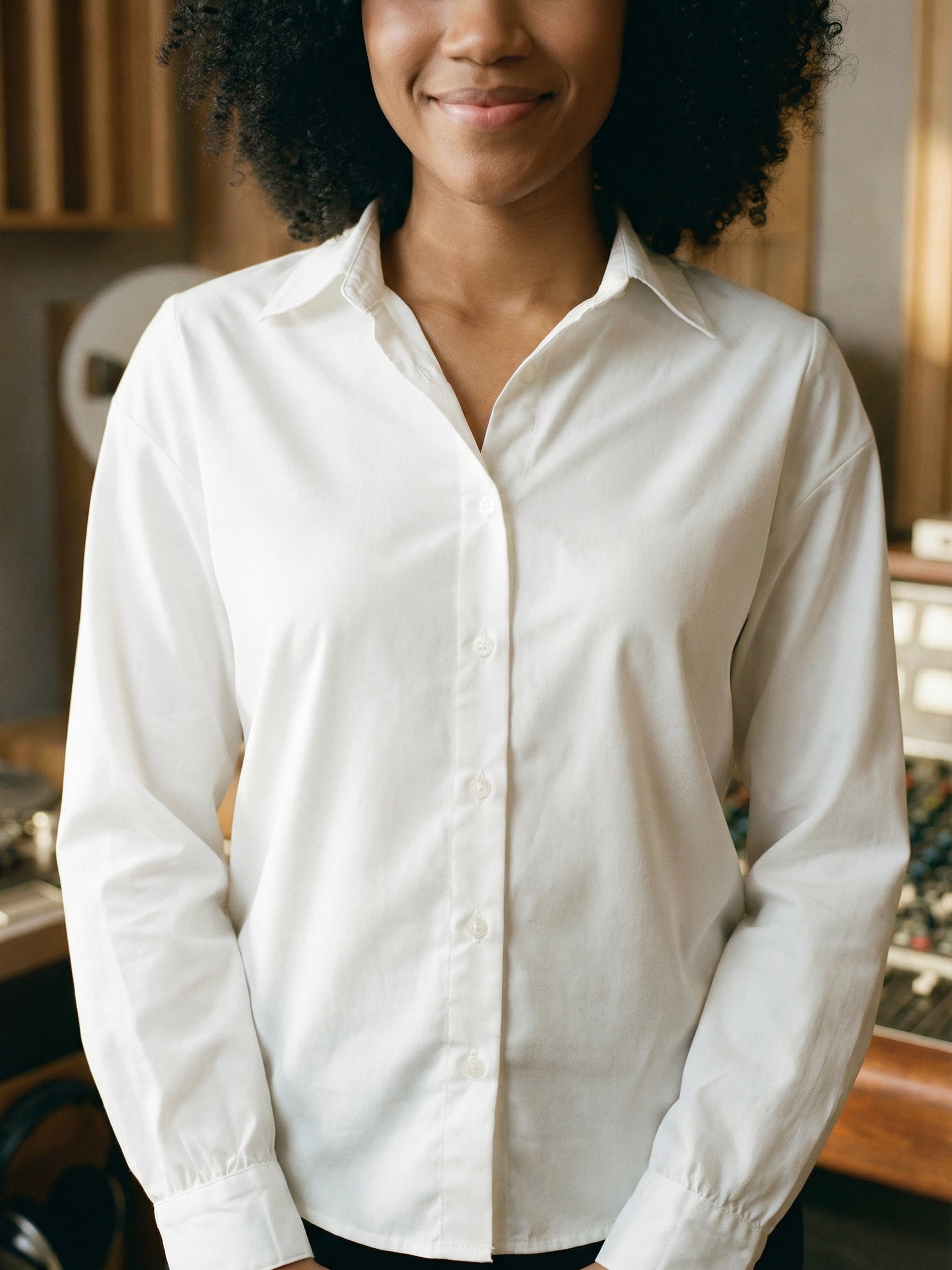 Women's White Rolex Cotton Shirt with Regular Collar Neck