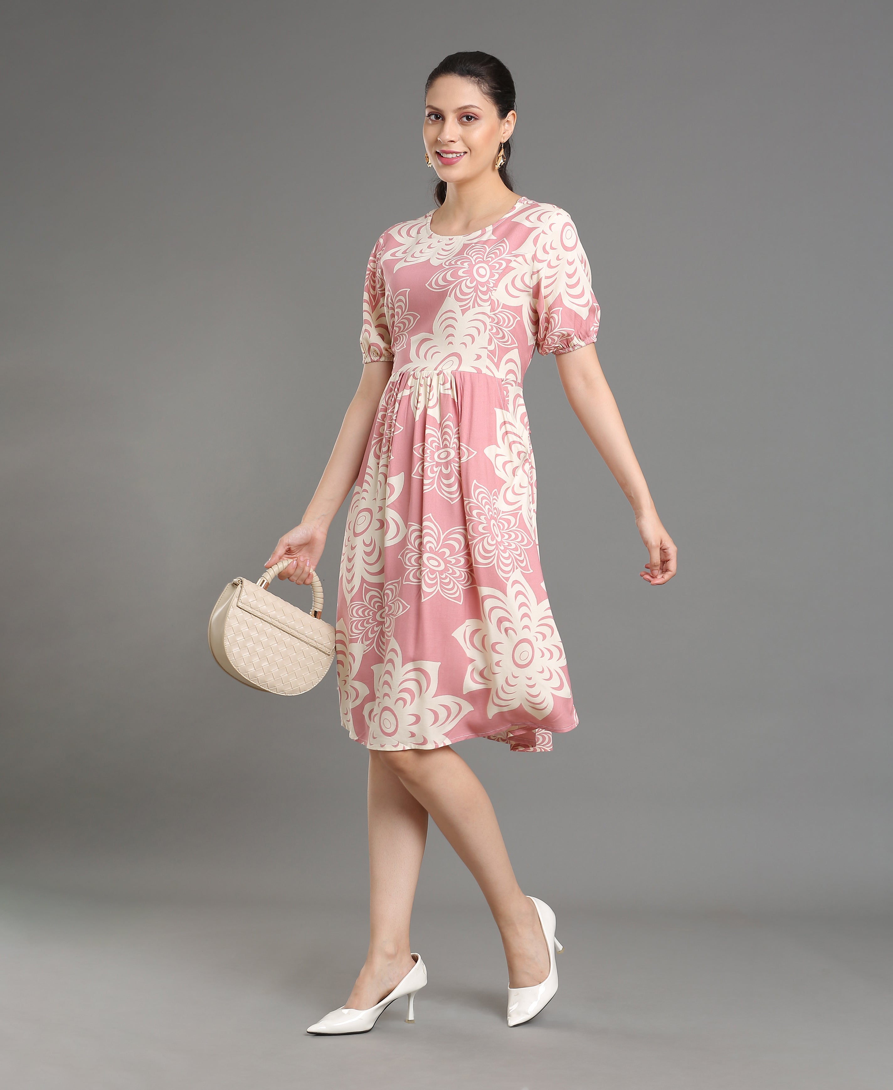 Pink Bloom Viscose Flare Dress