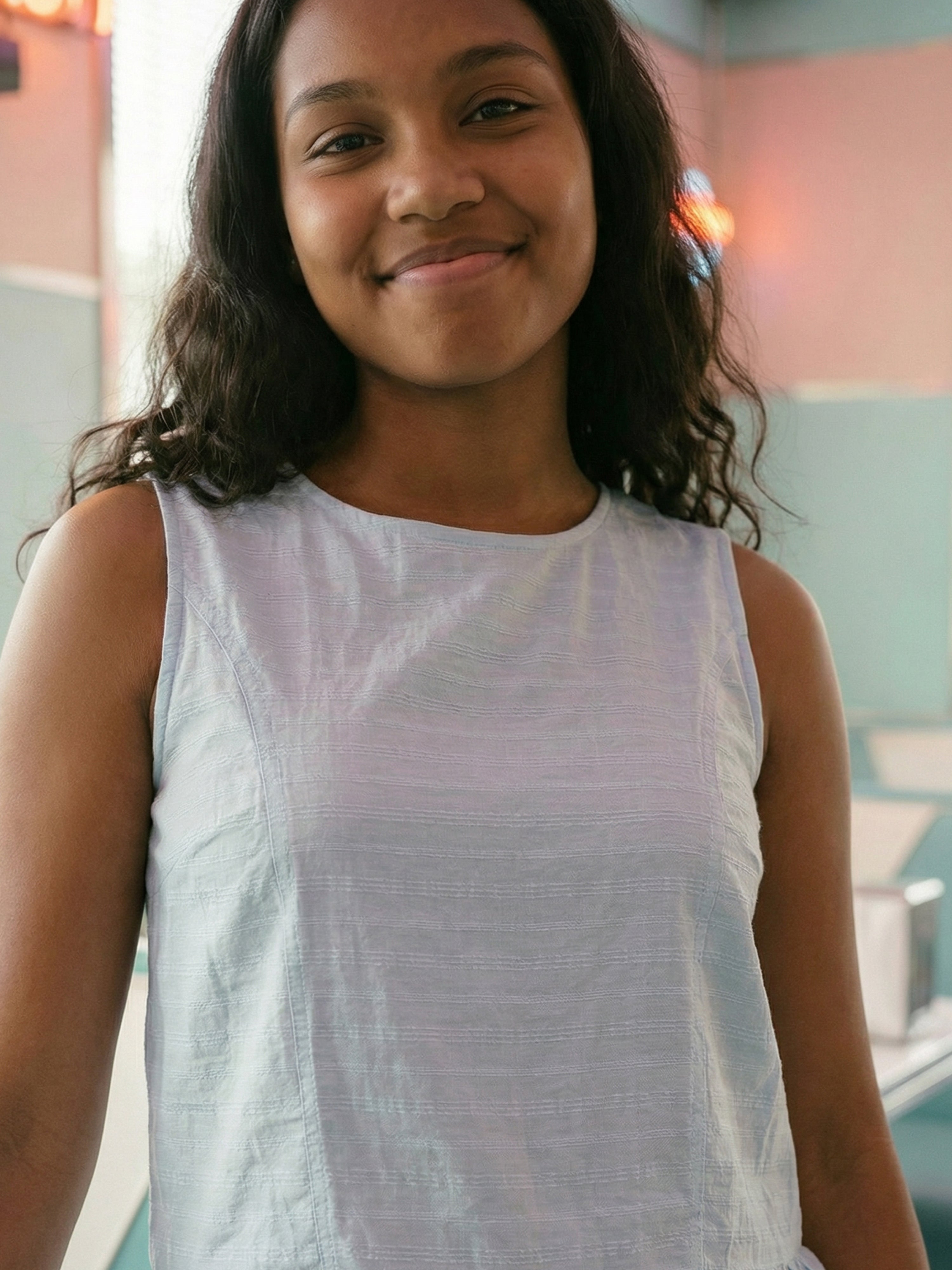 Women's Blue Nylon Viscose Viscos Top with Round Neck Neck