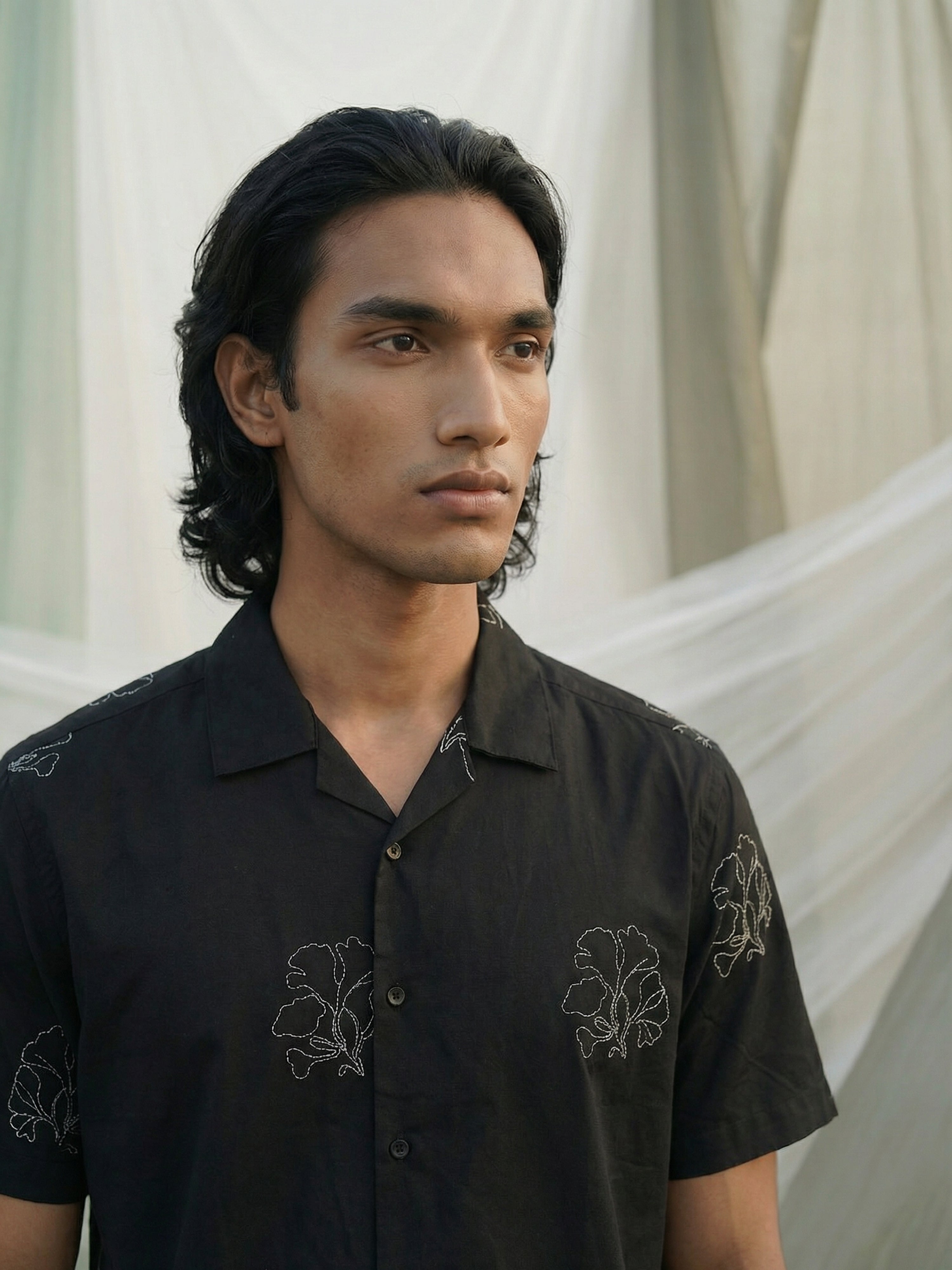 Cuban Collar Fit Mens Shirt In Imported Emboridery Fabric