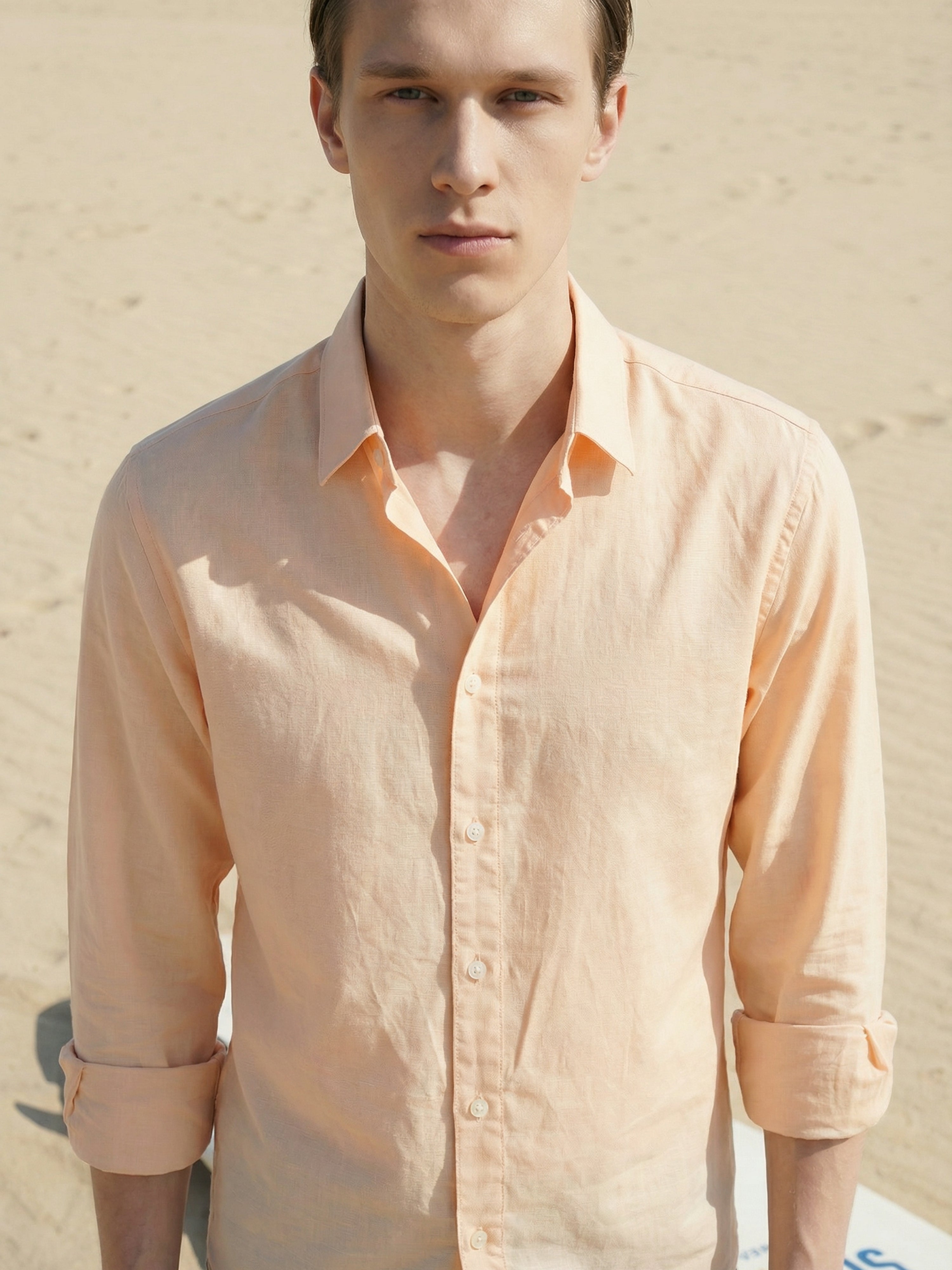 Orange Semi Cotton Cut Away Collar Full Sleeves Mens Shirt