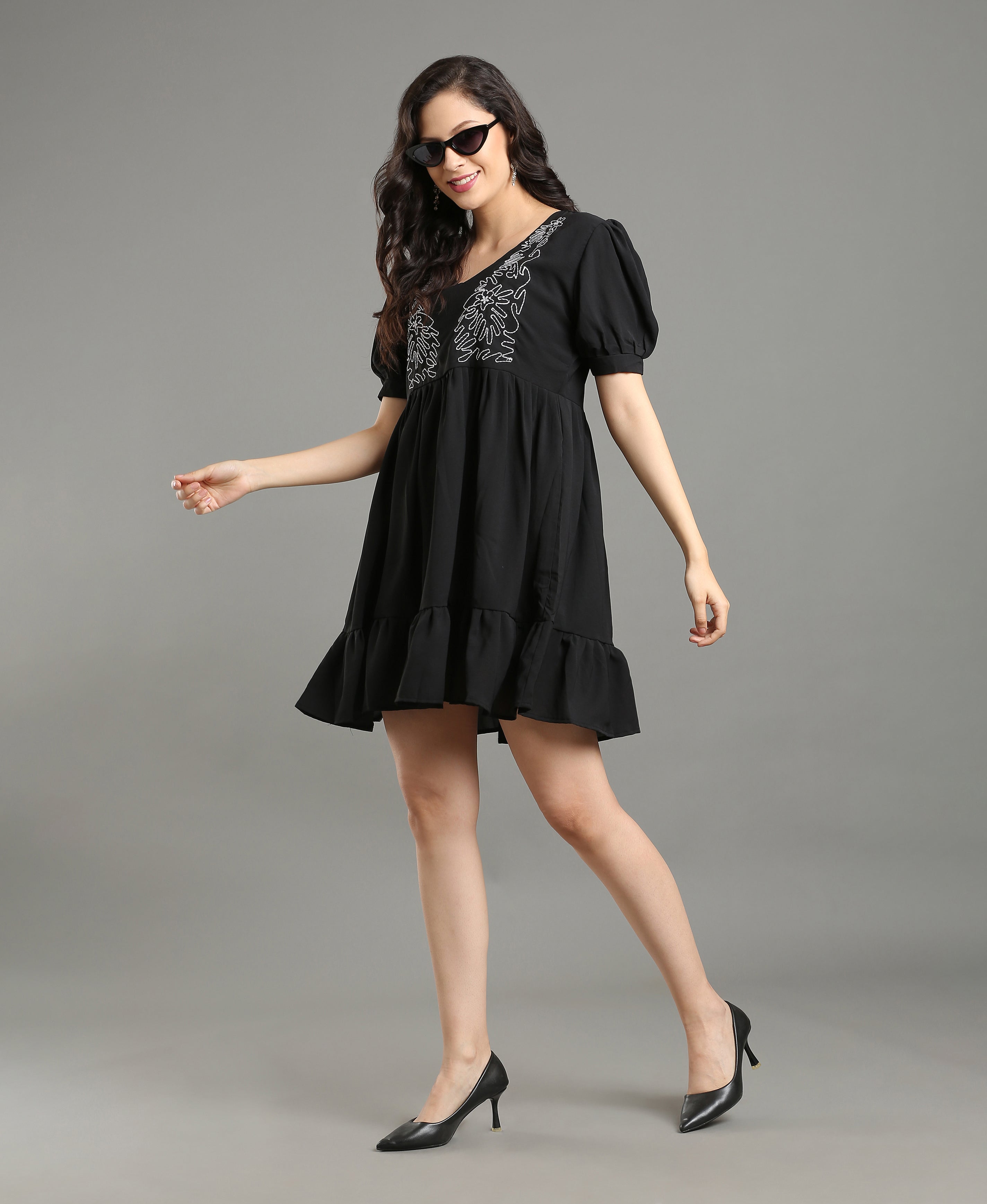Noir Embroidered Poly-Cotton Dress