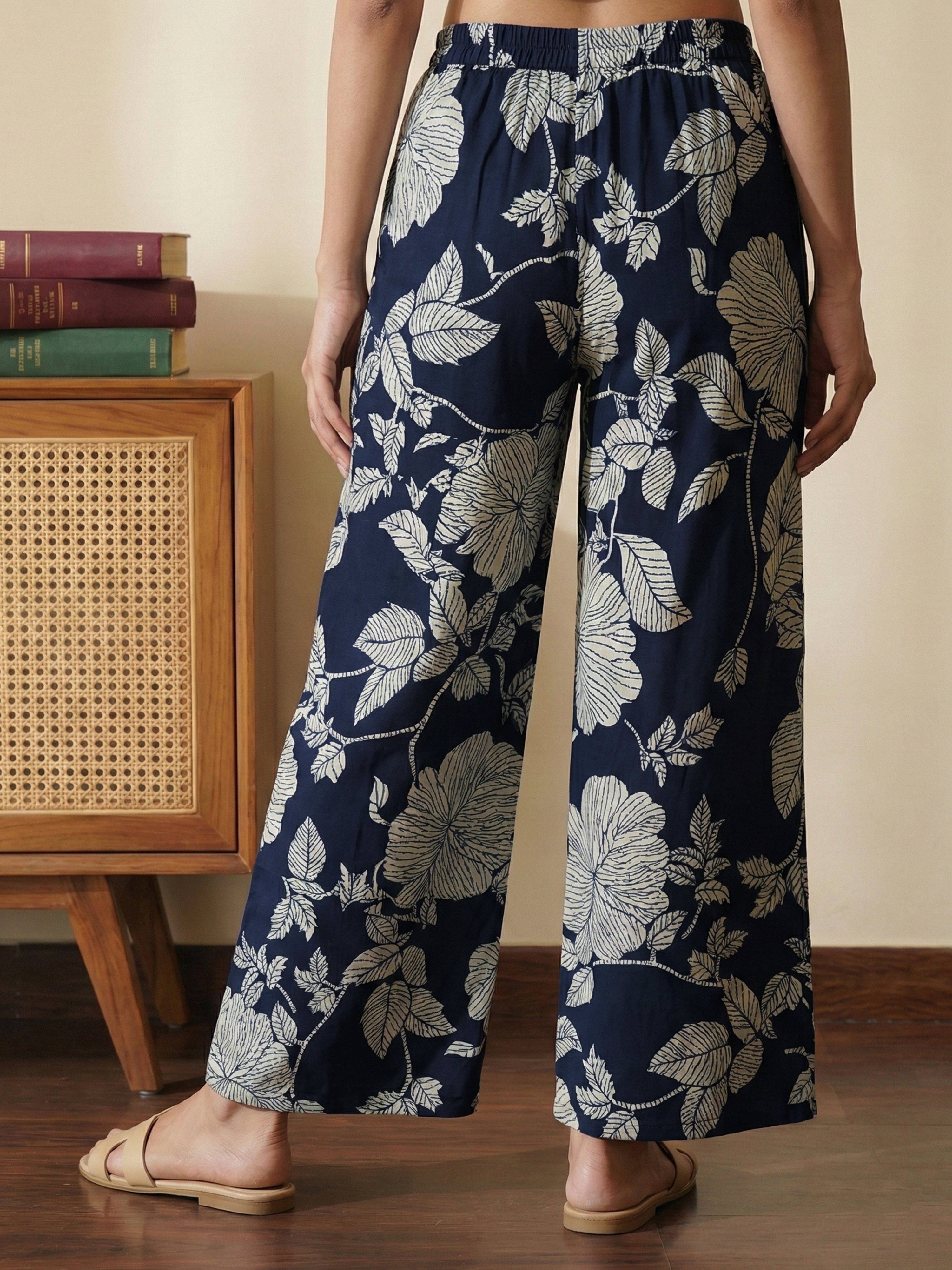 Navy Blue Cotton Halter Neck Sleeveless Kurti Set For Female