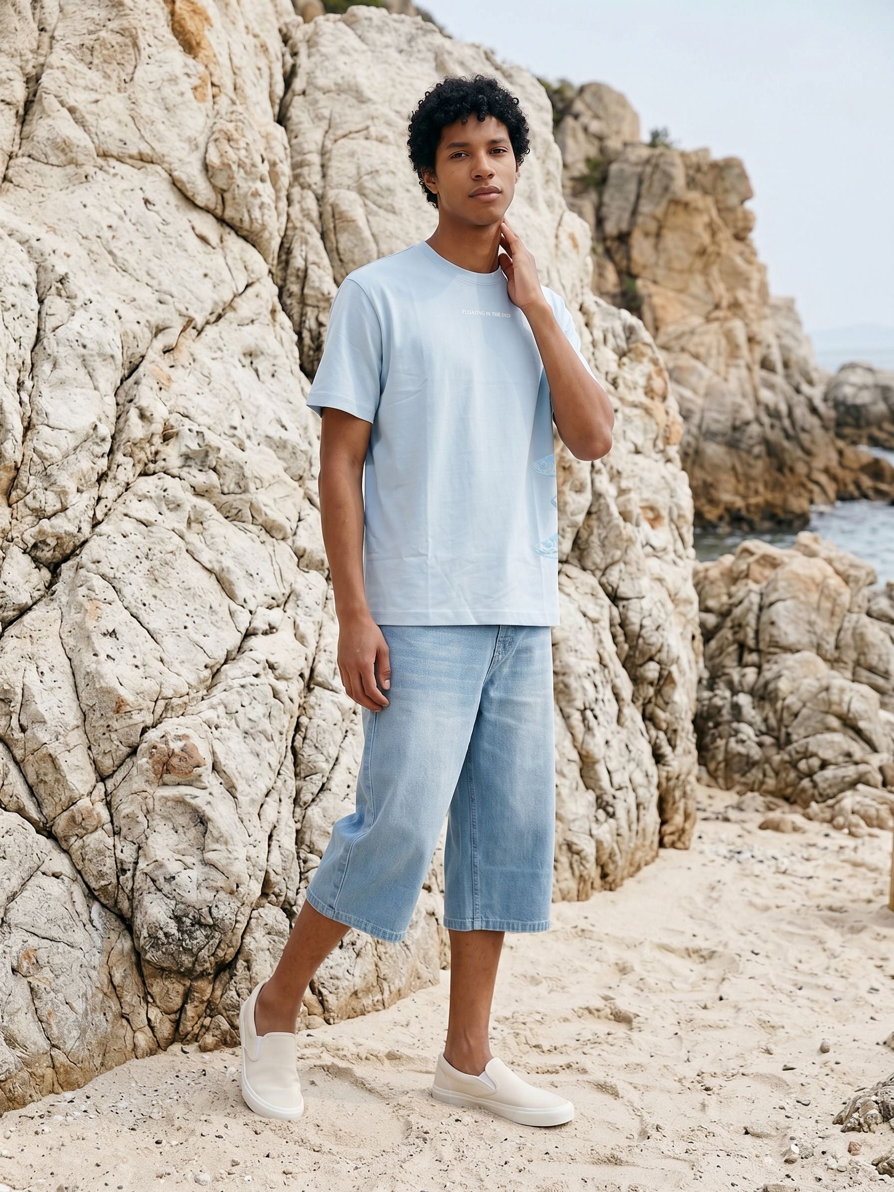 Men's S/J 200Gsm Light Blue Relaxed Fit T Shirt