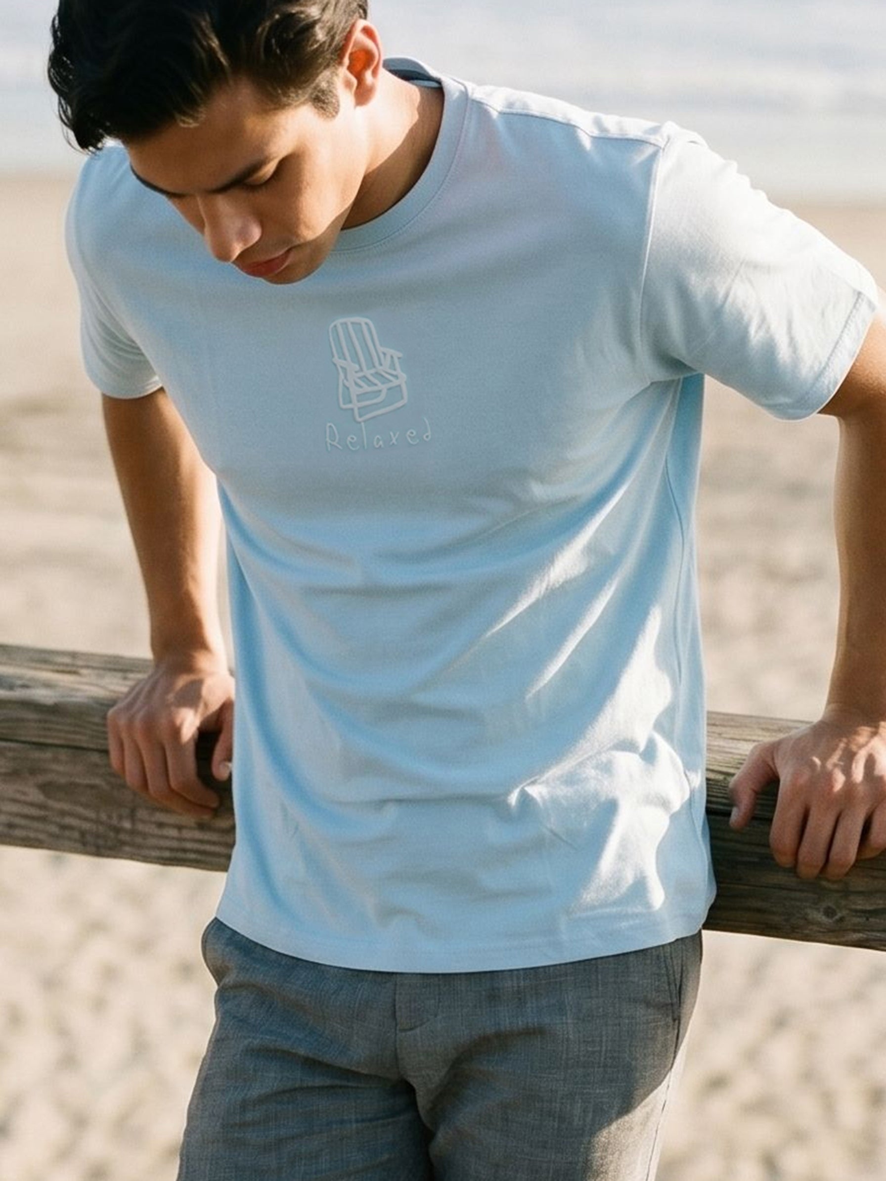 Men's Cotton Light Blue Regular Fit Round Neck T Shirt