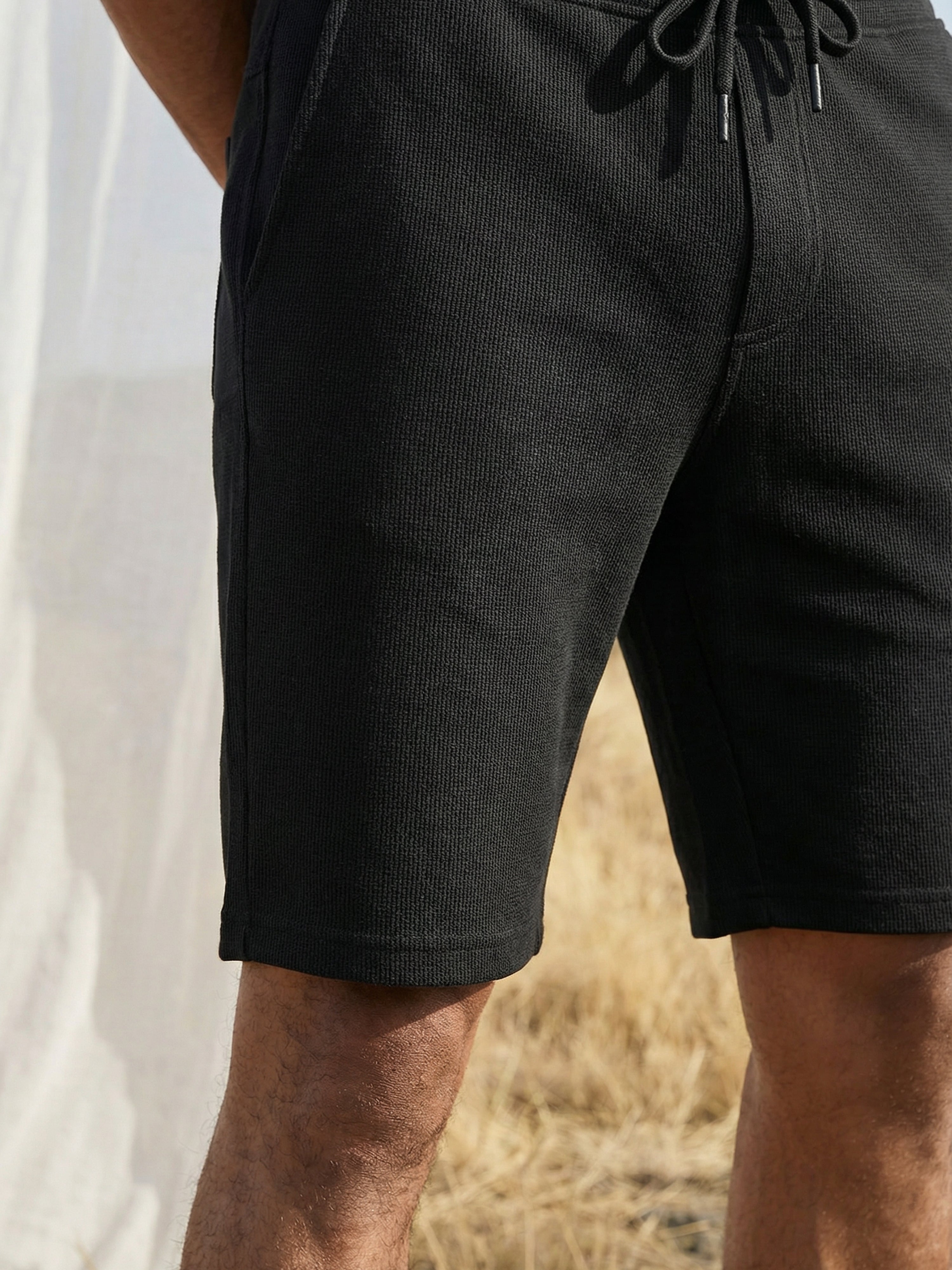 Black Cotton Blended  Shorts For Male