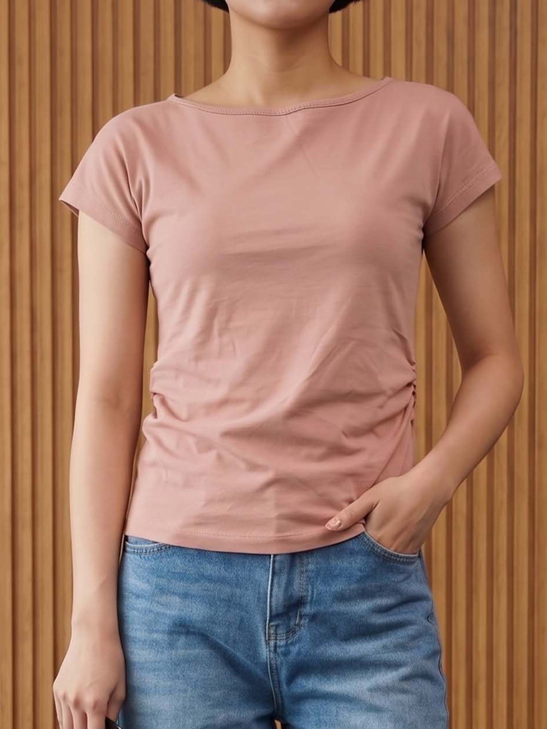 Women's Pastel Parchment Regular Fit Round Neck T Shirt