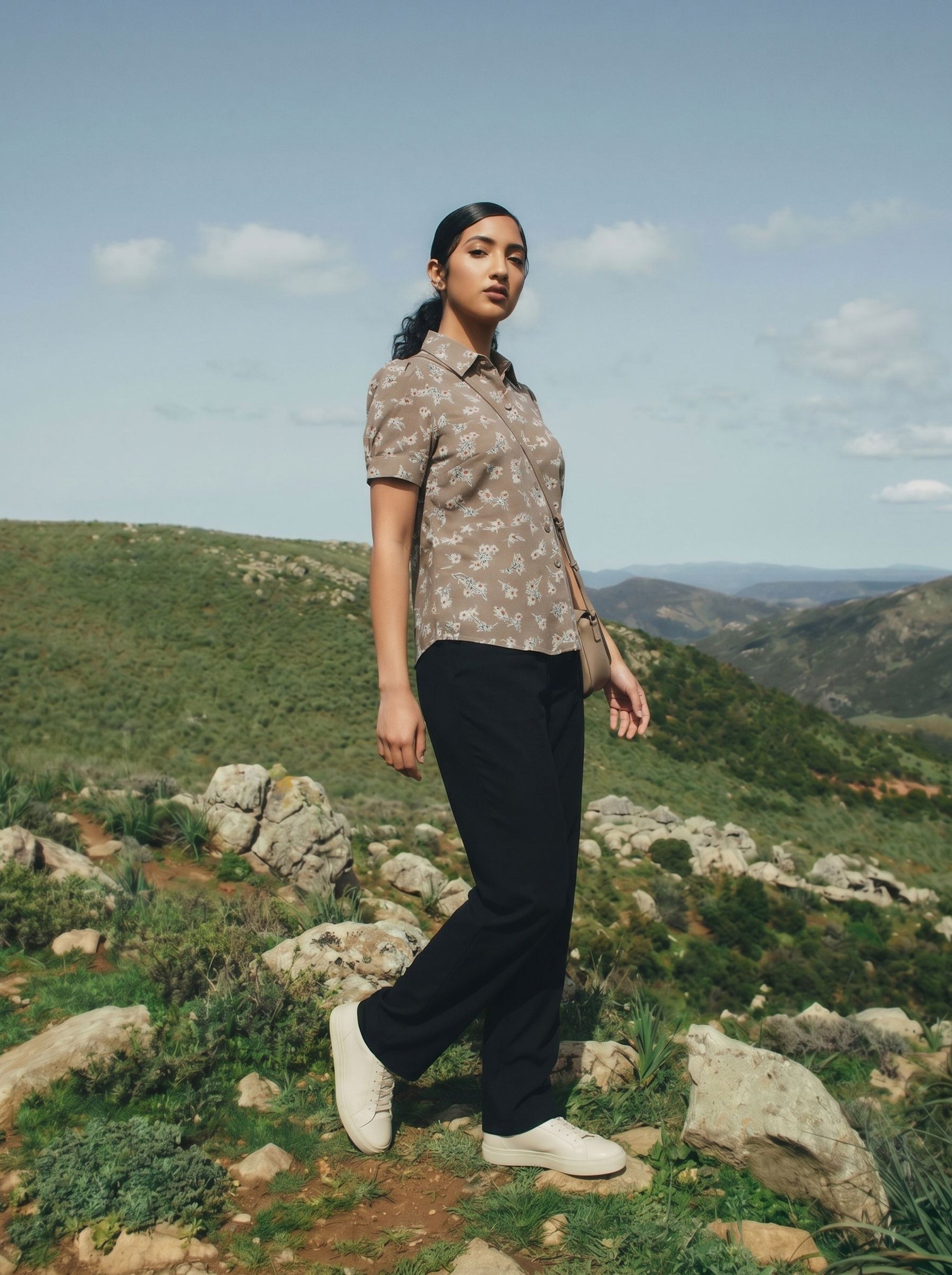 Women's Poly Rayon Brown Regular Shirt