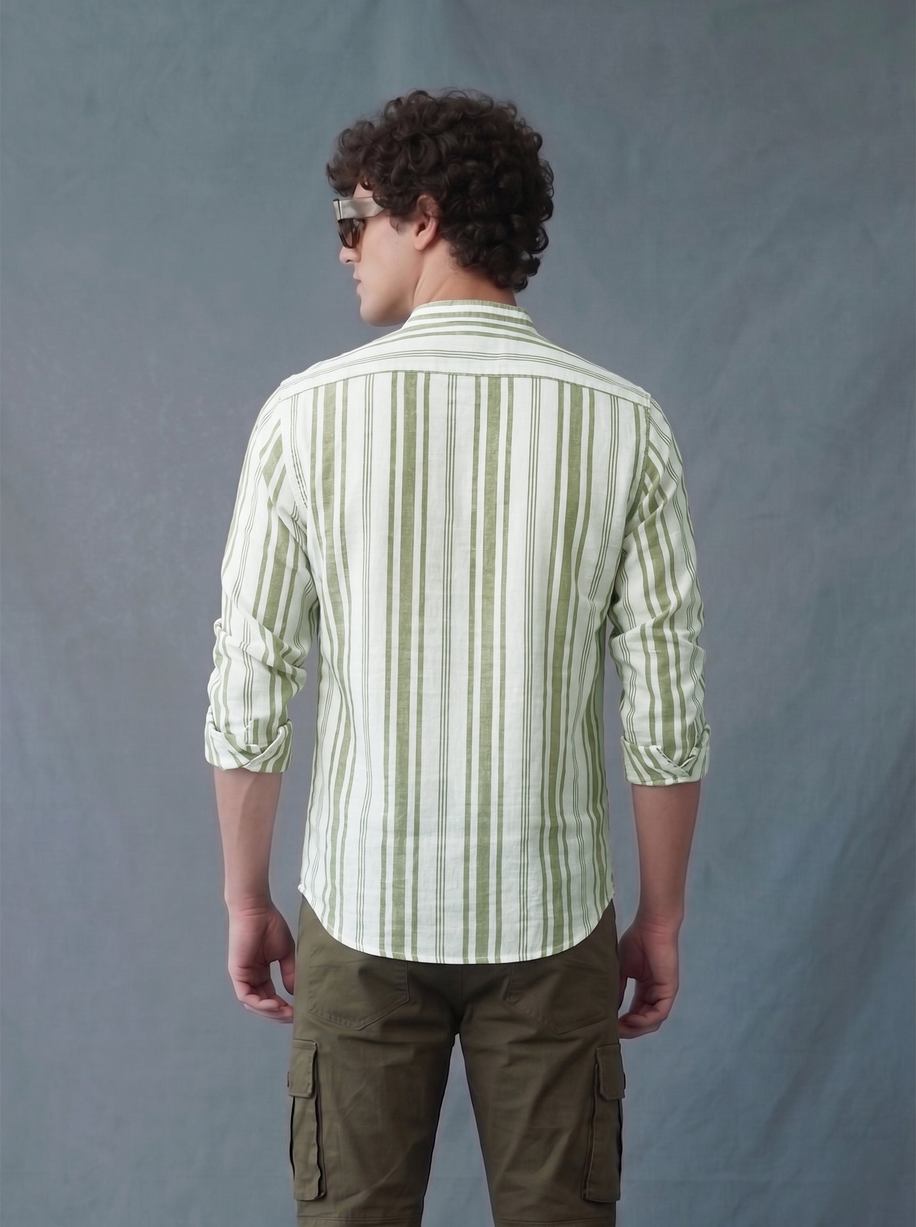 Men's Stripes Olive Regular Fit Shirt