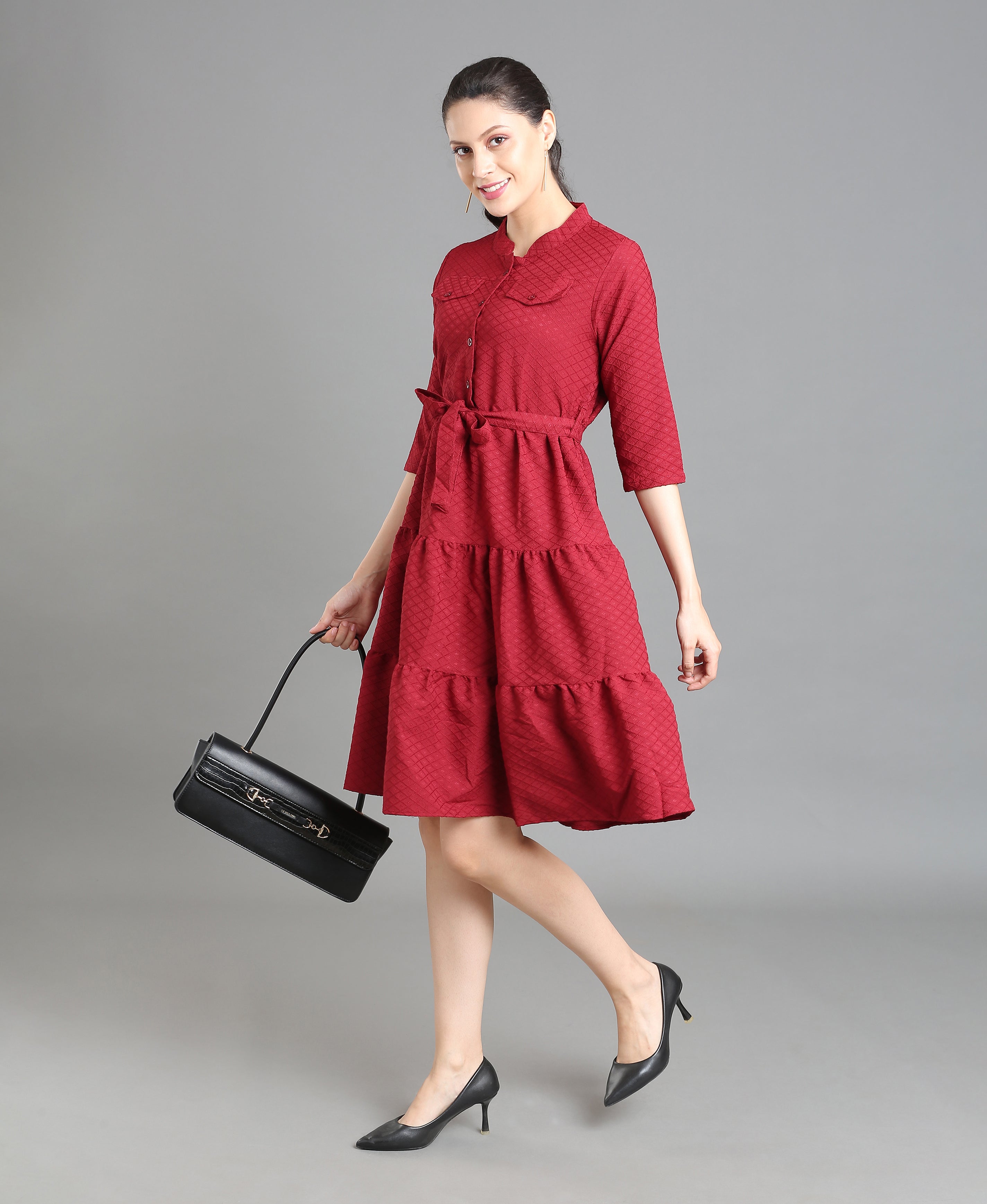 Maroon Tiered Poly Dress