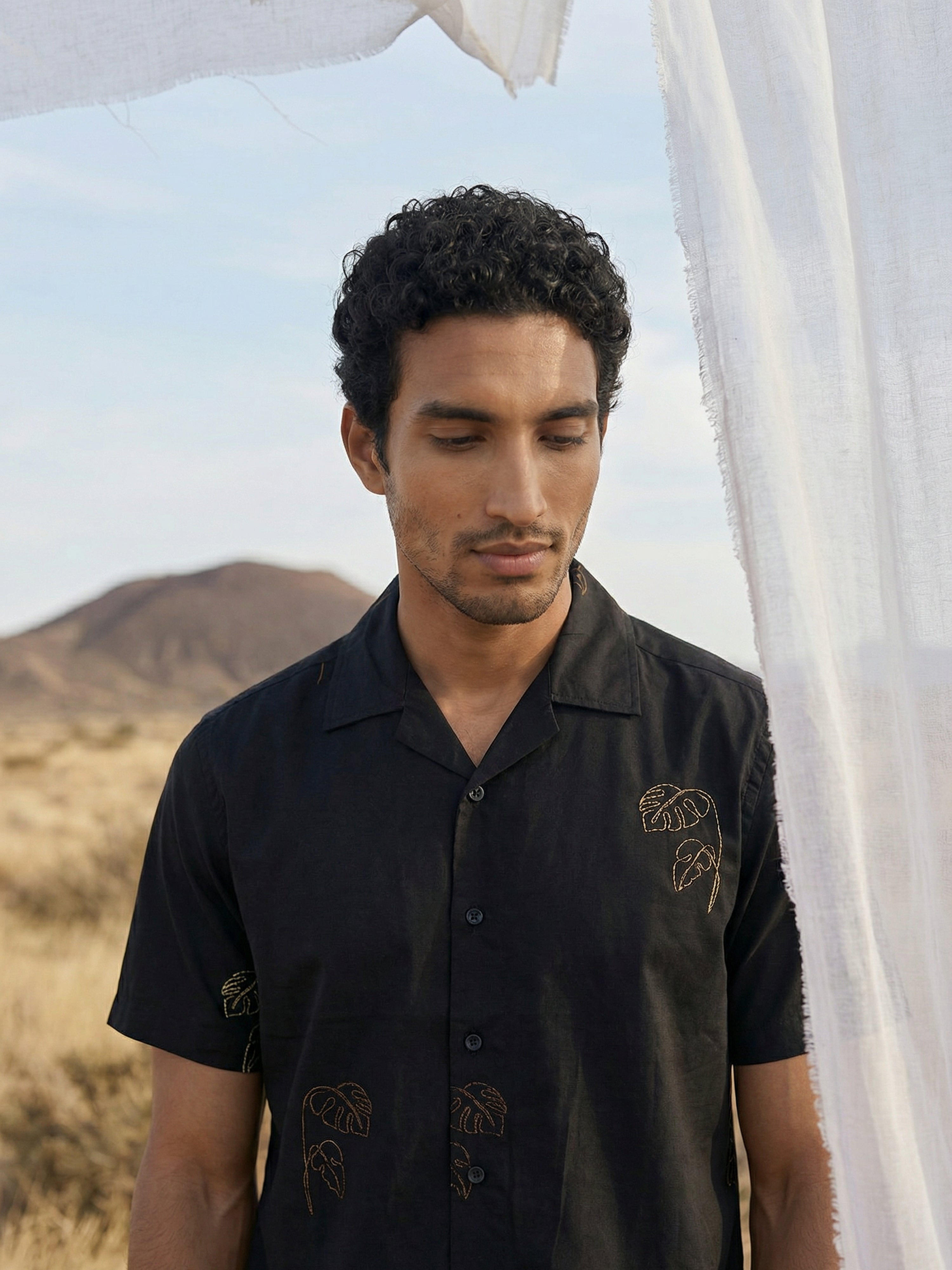 Black Fazyo Cuban Collar Fit Men's Shirt