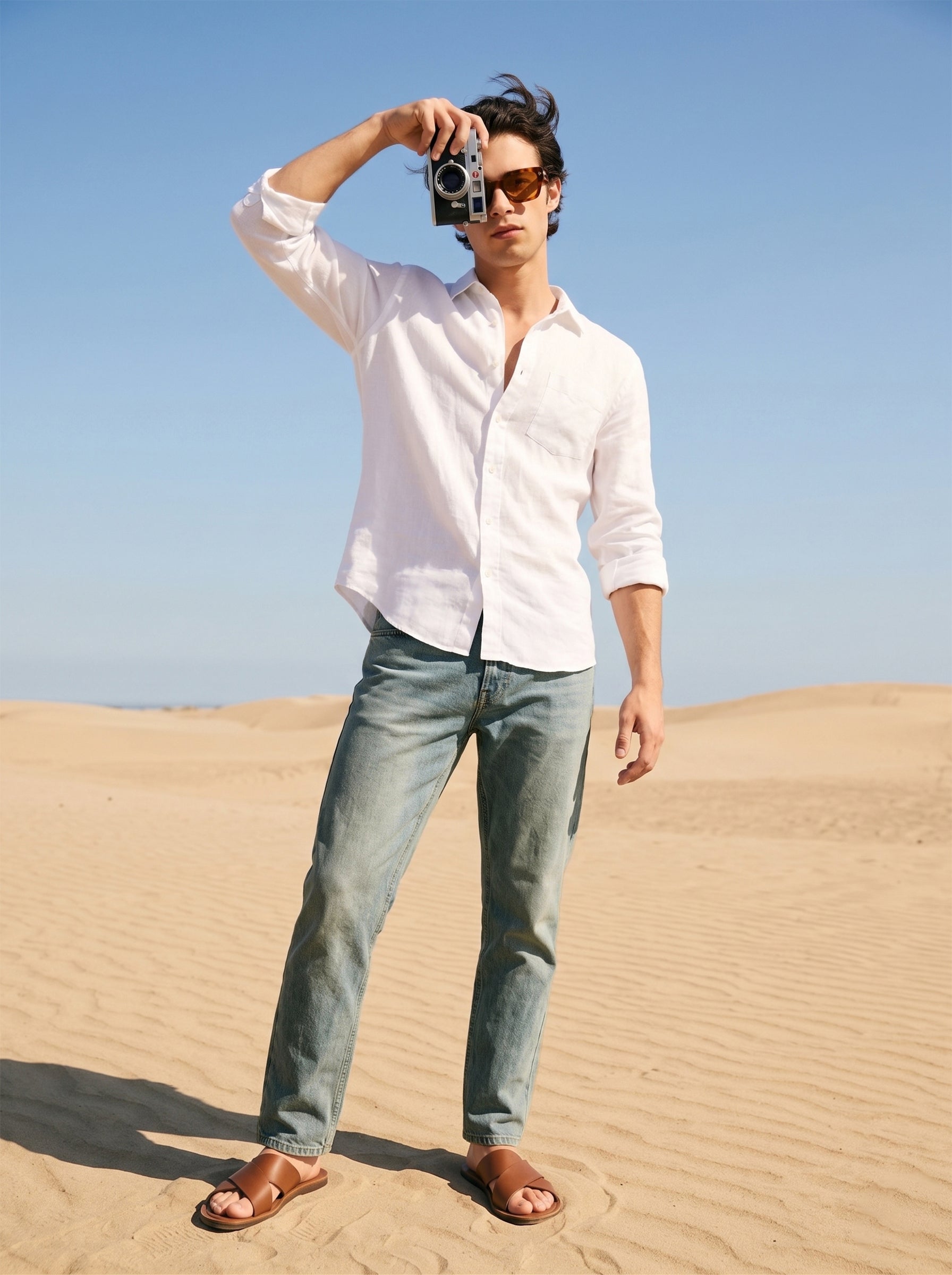 Men's Mid Blue Straight Fit tinted Cotton Jeans