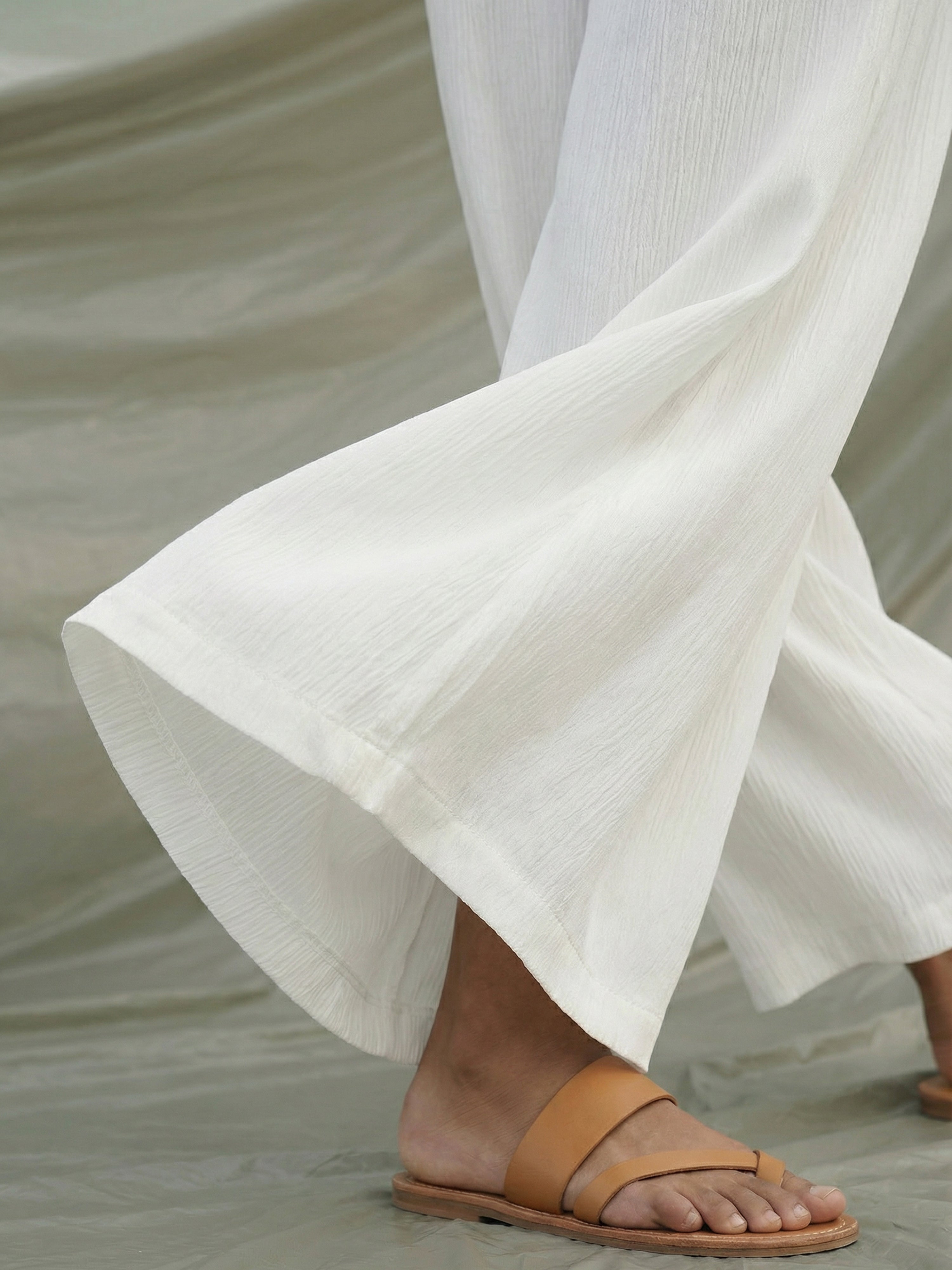 White Rayon Crepe Flared Women’s Bottom