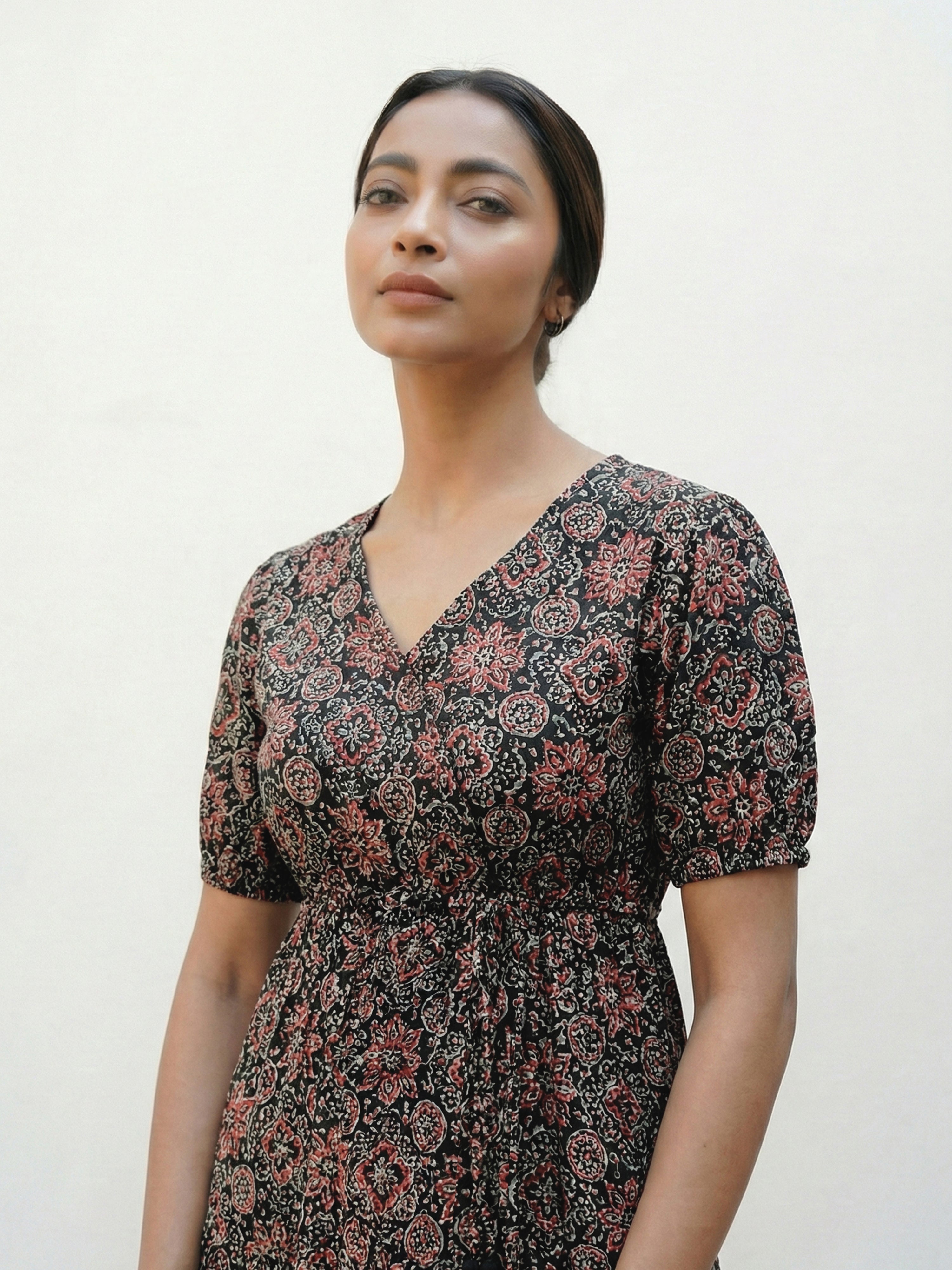 Black Rayon Angrkaha 3/4 Sleeve Dresses For Female