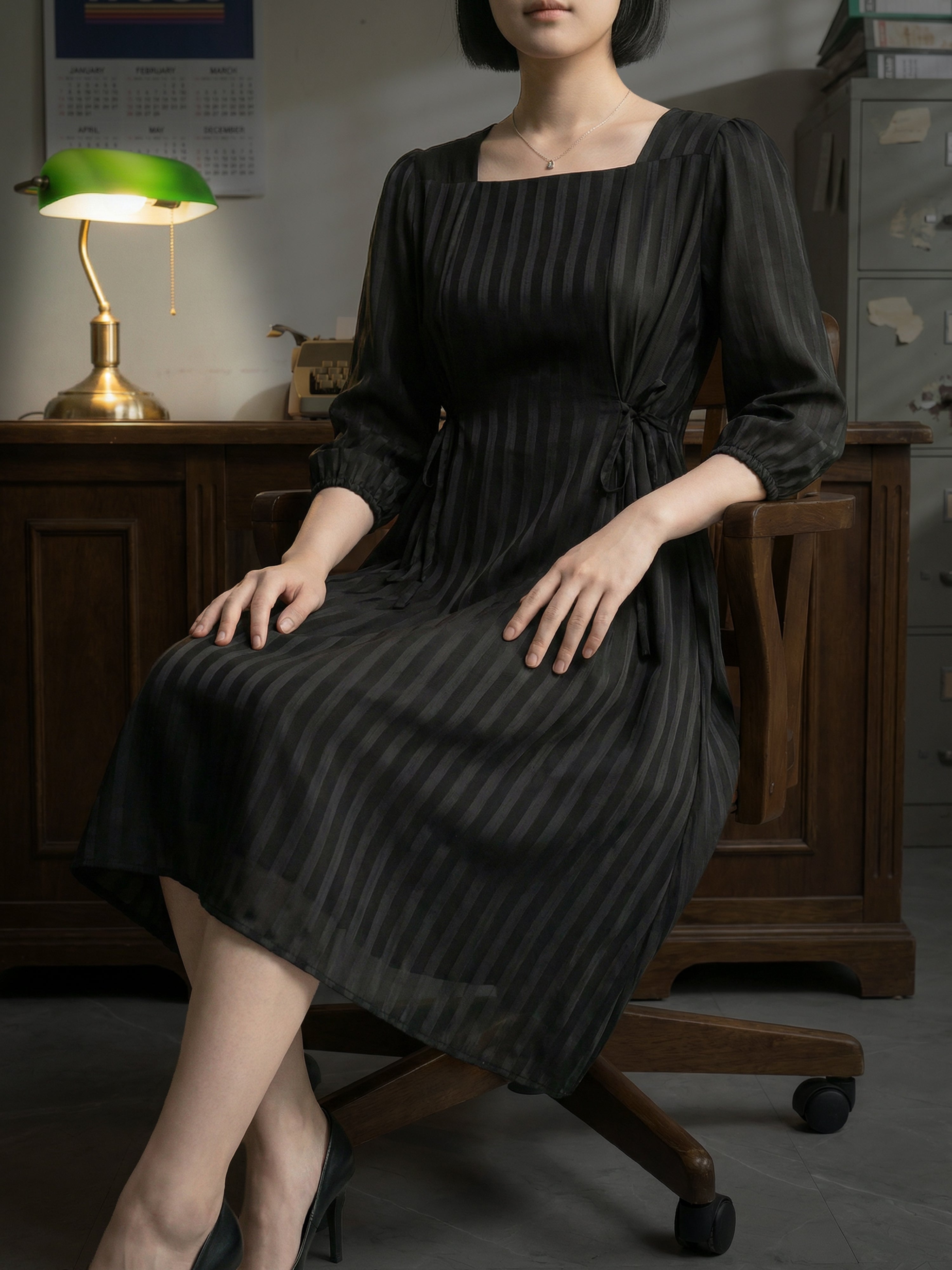 Black Solid Square Neck Women’s Dress