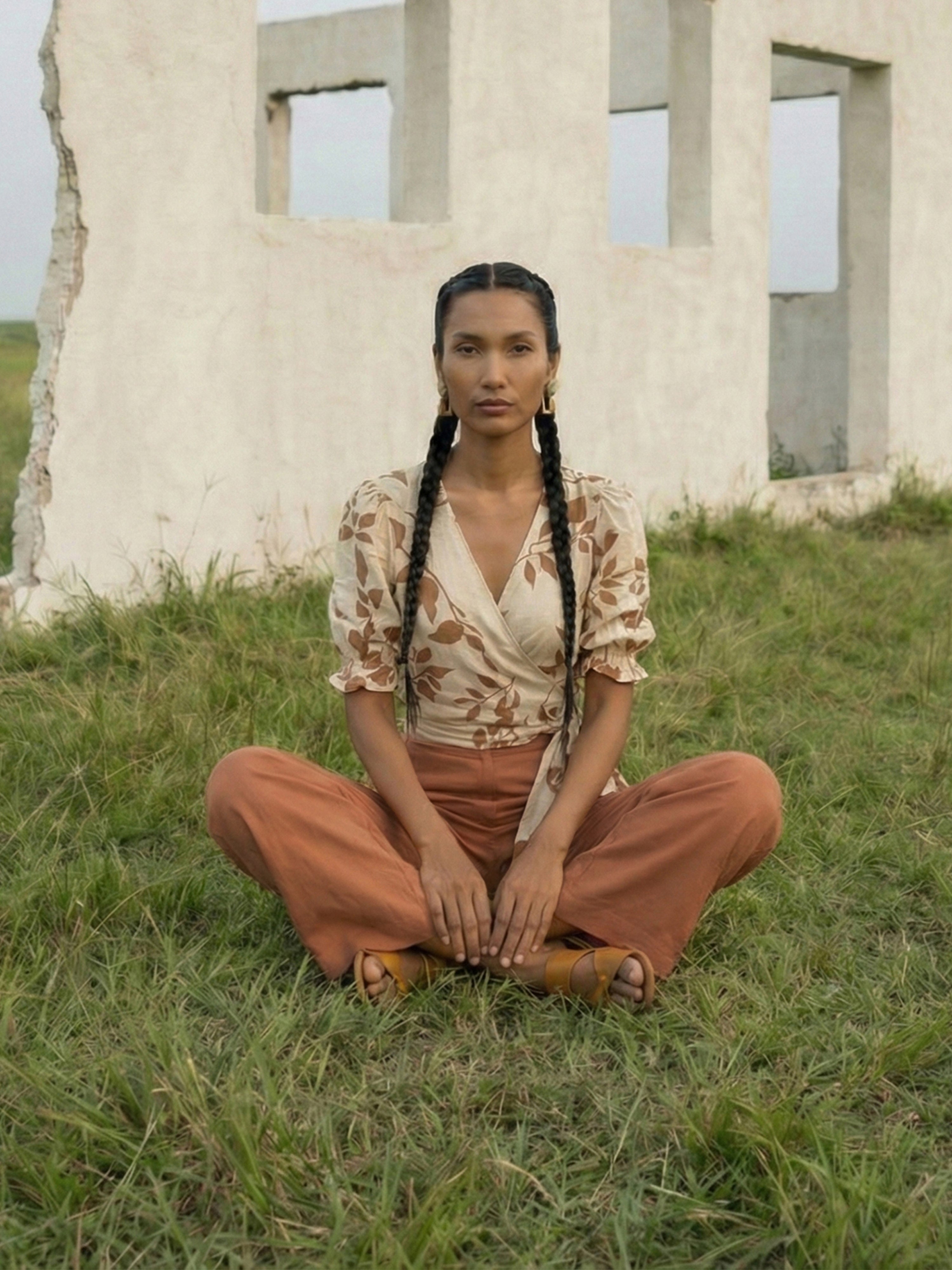 Beige Rayon Crepe Flared Women’s Palazzo