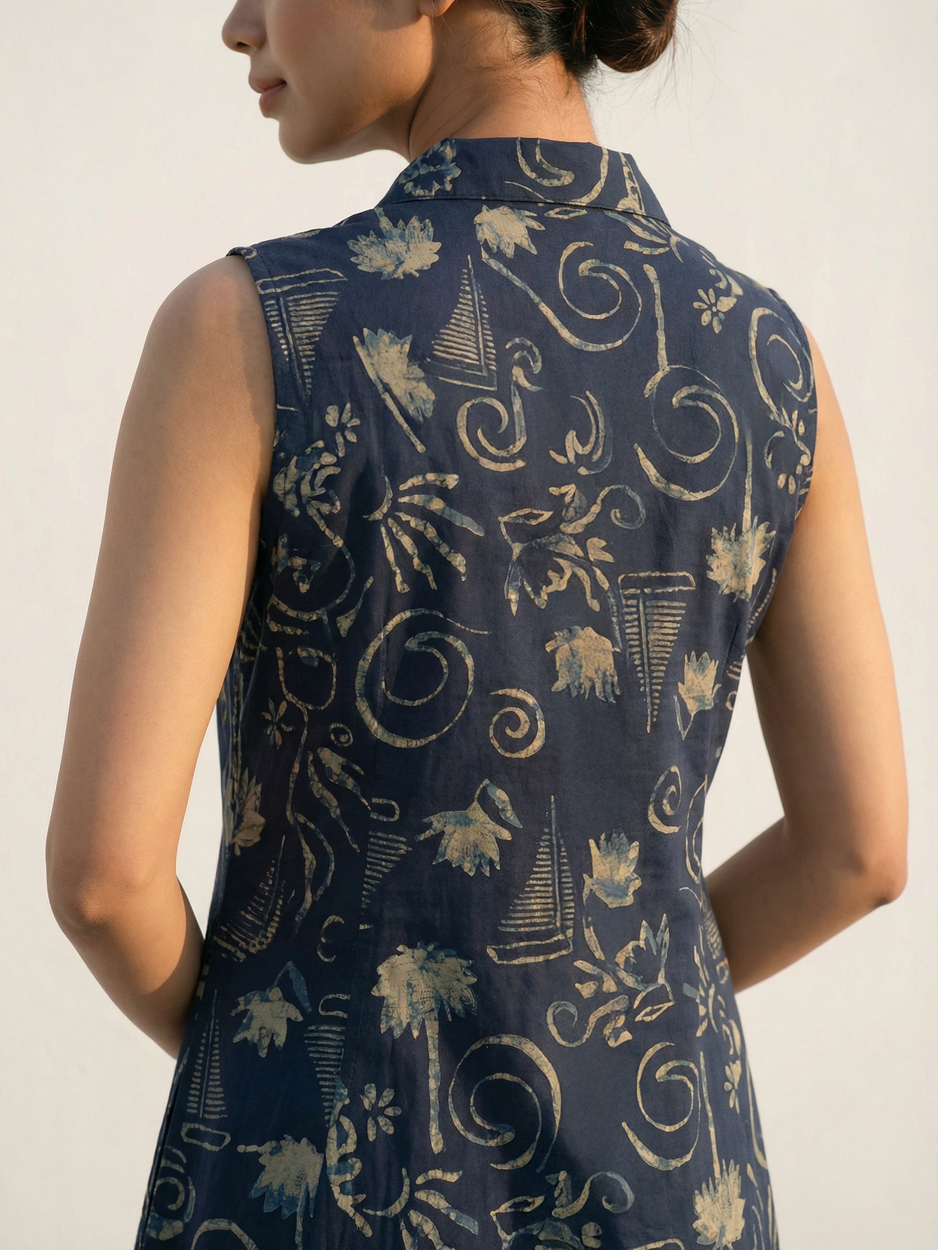 Indigo Floral A-Line Kurti Set