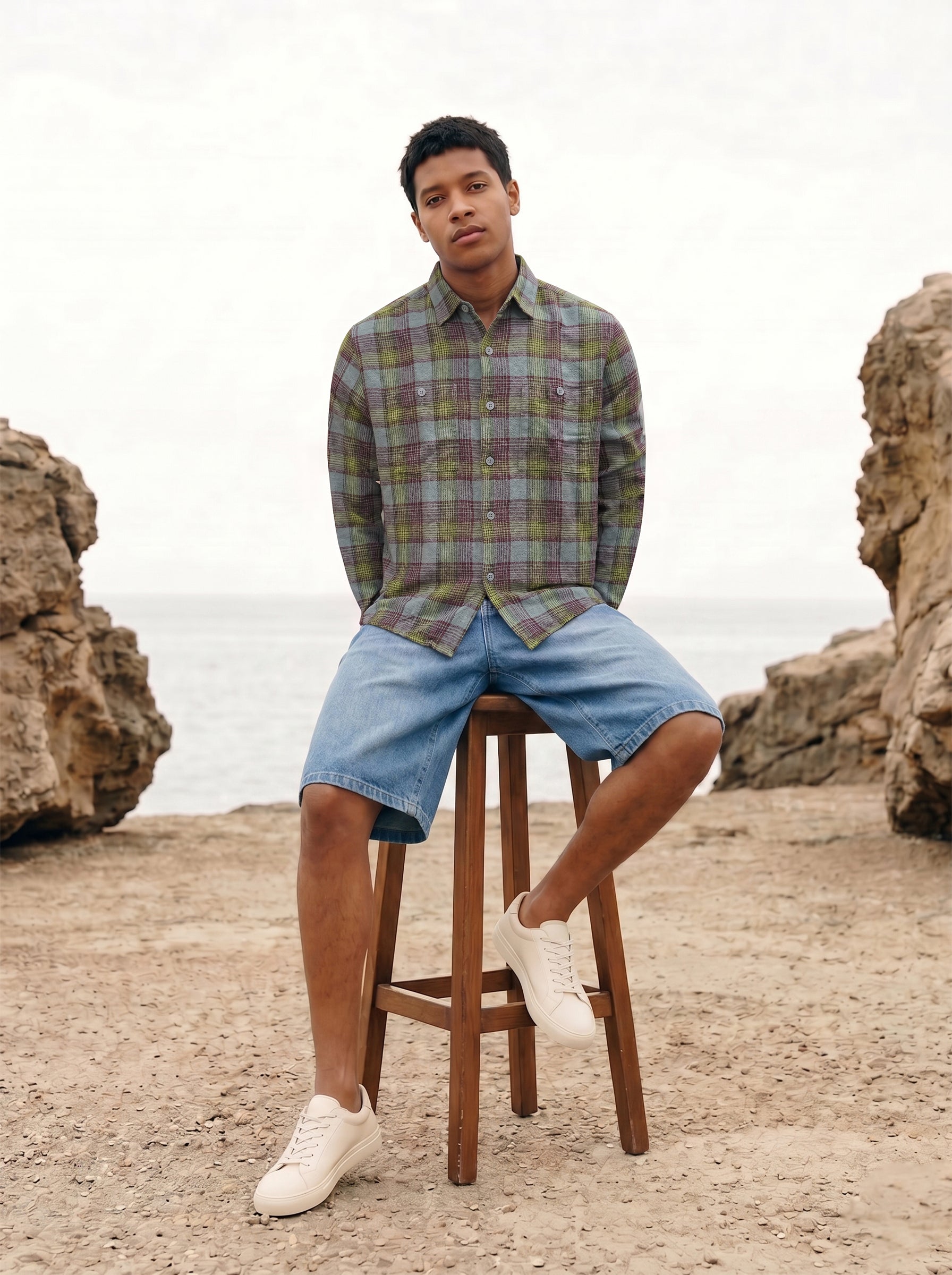 Men's Checks Green Relaxed  Fit Shirt
