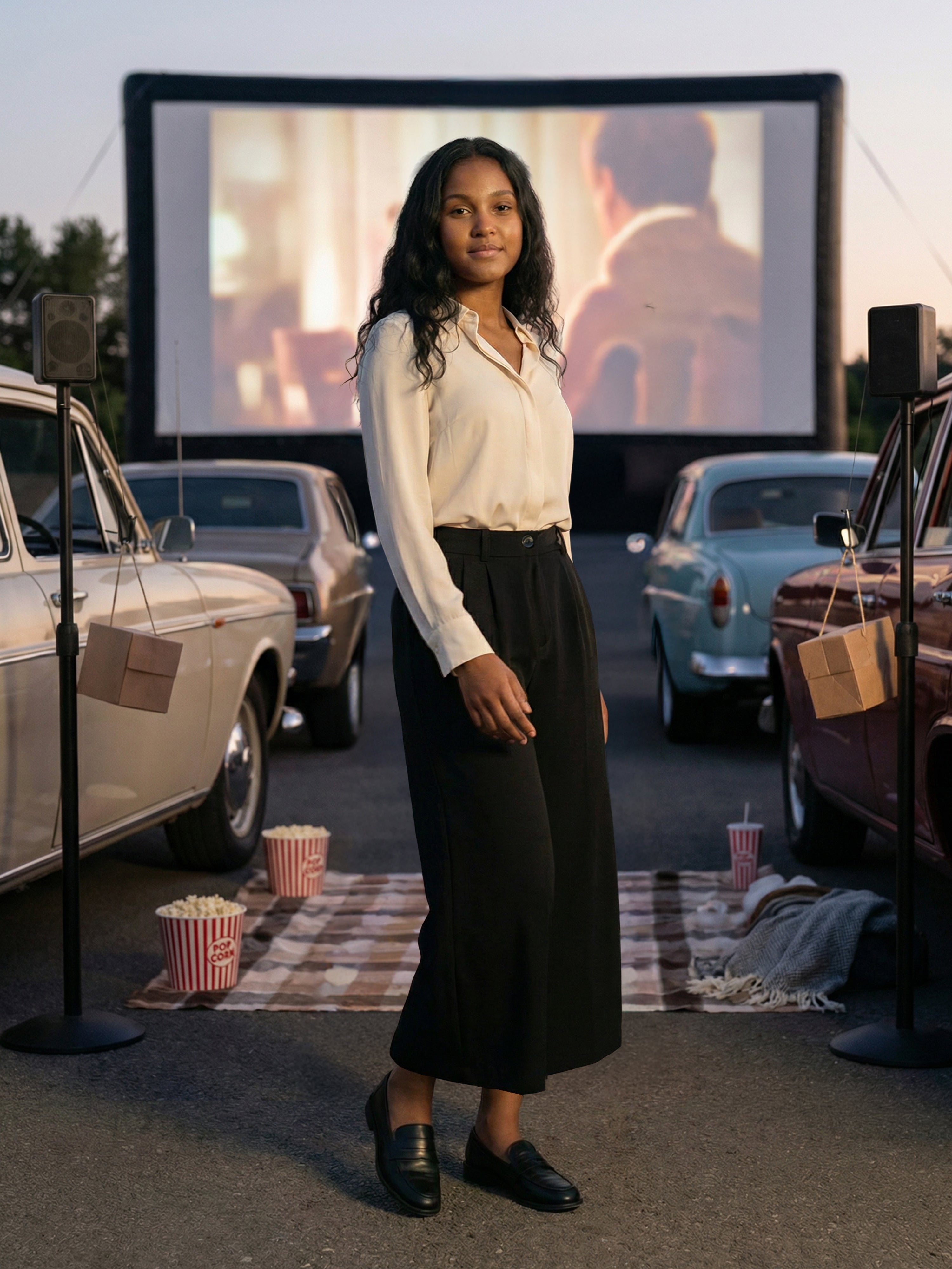 Women's Black Twill Trouser with  Neck