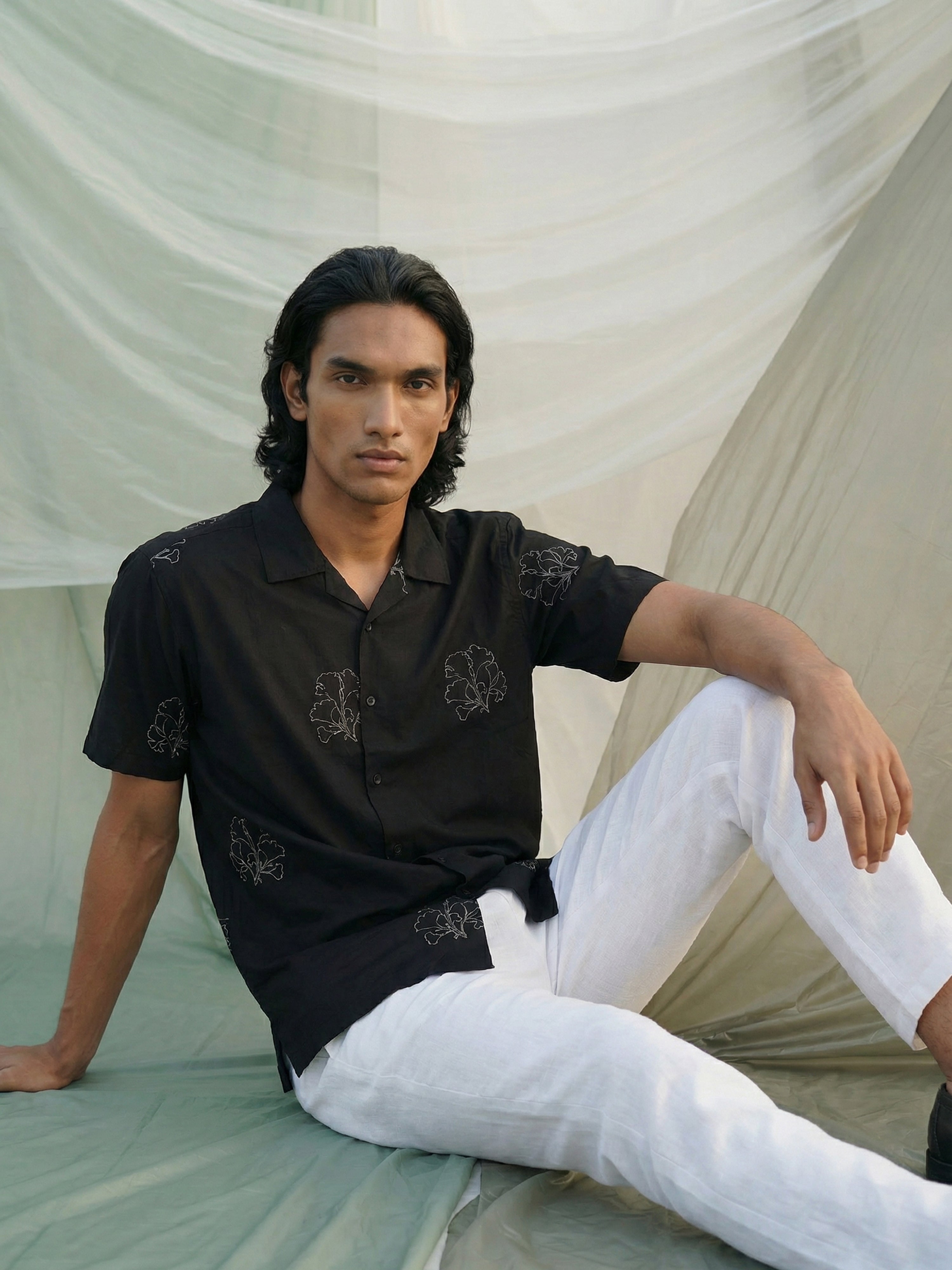 Cuban Collar Fit Mens Shirt In Imported Emboridery Fabric